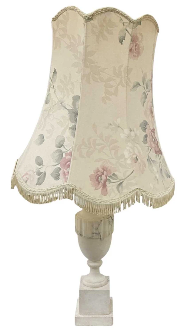 A turned white marble effect classical urn form table lamp