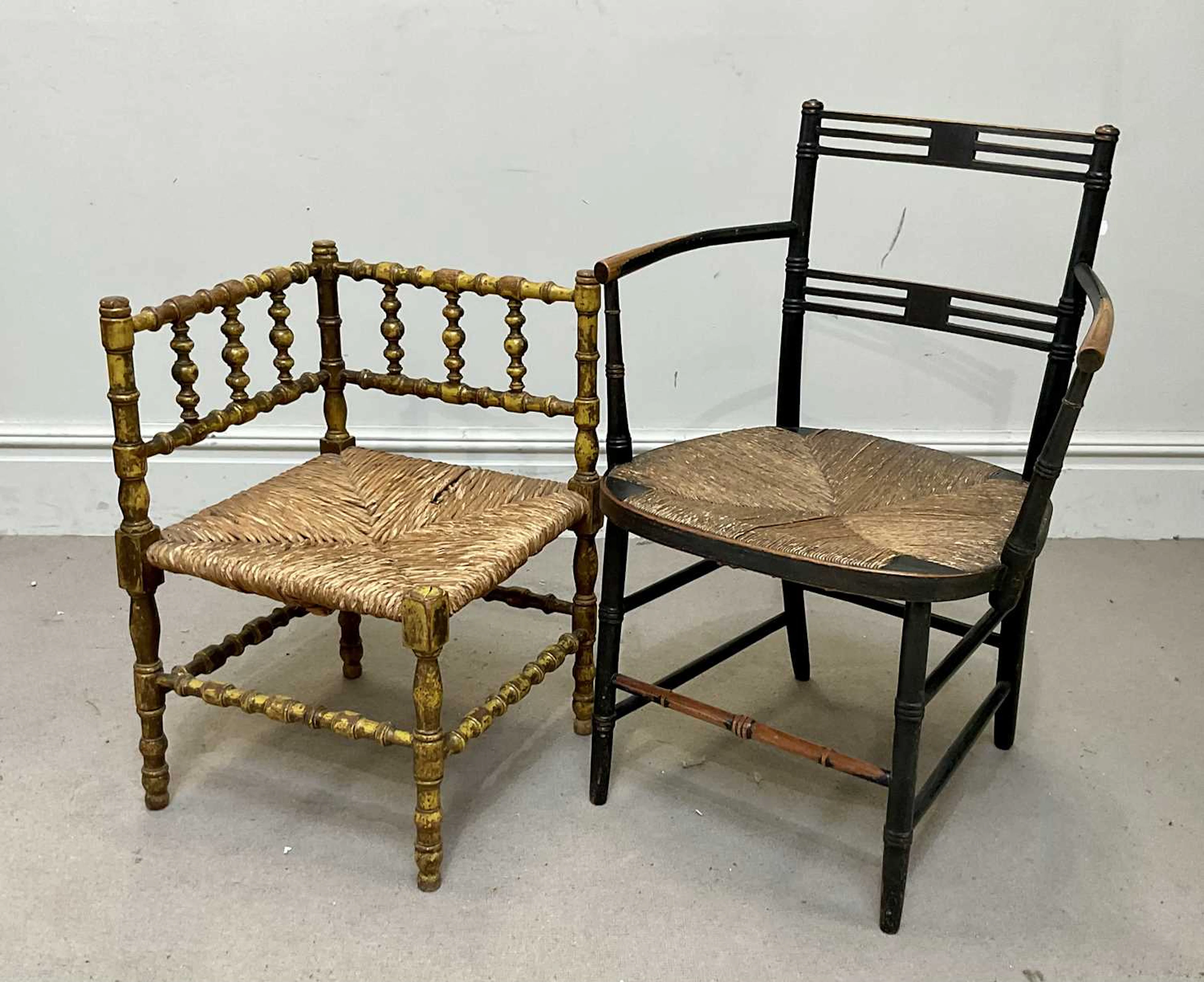 A late 19th century William Morris style ebonized ash Arts and Crafts chair