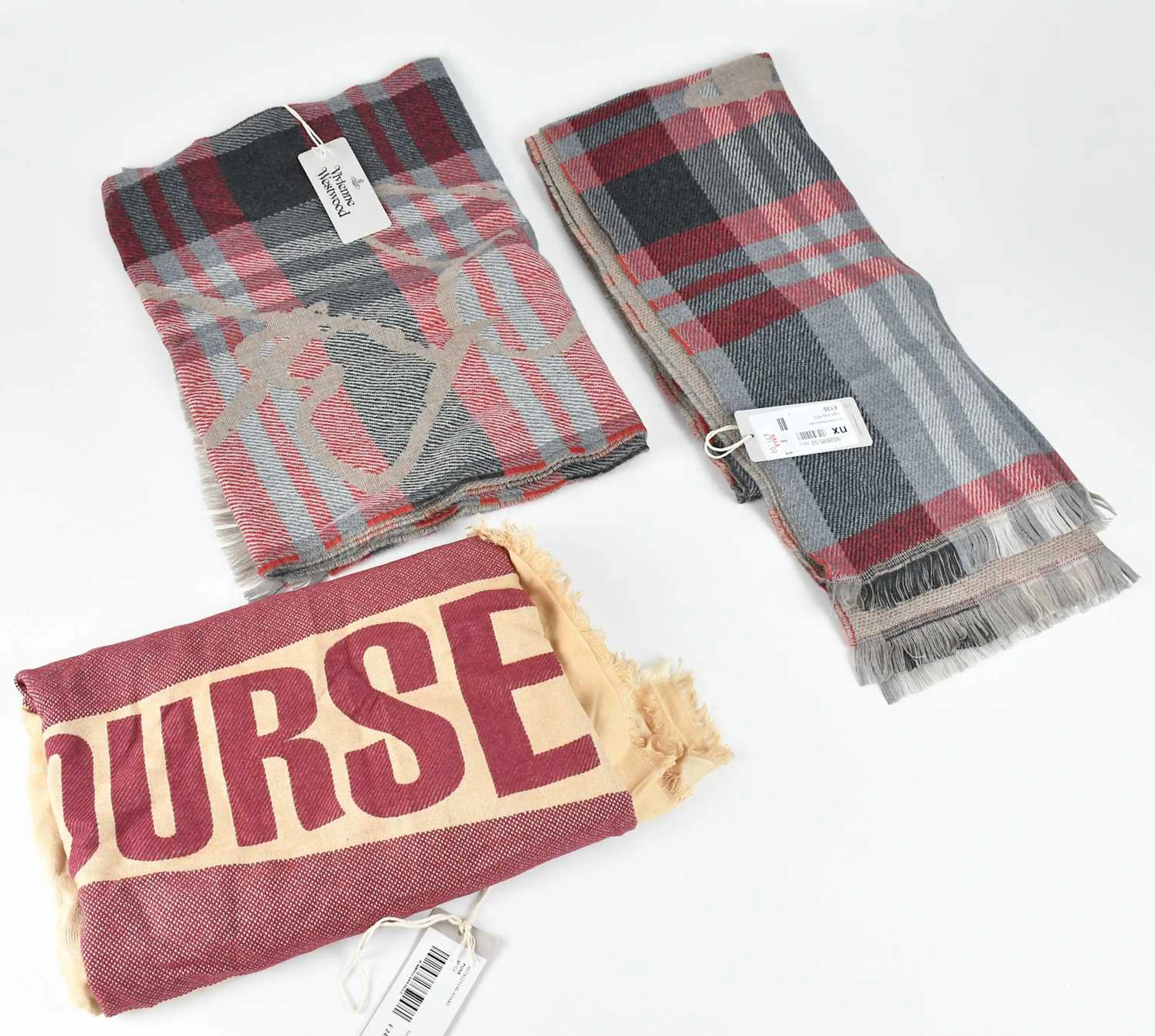 VIVIENNE WESTWOOD; a large beige cotton punk scarf