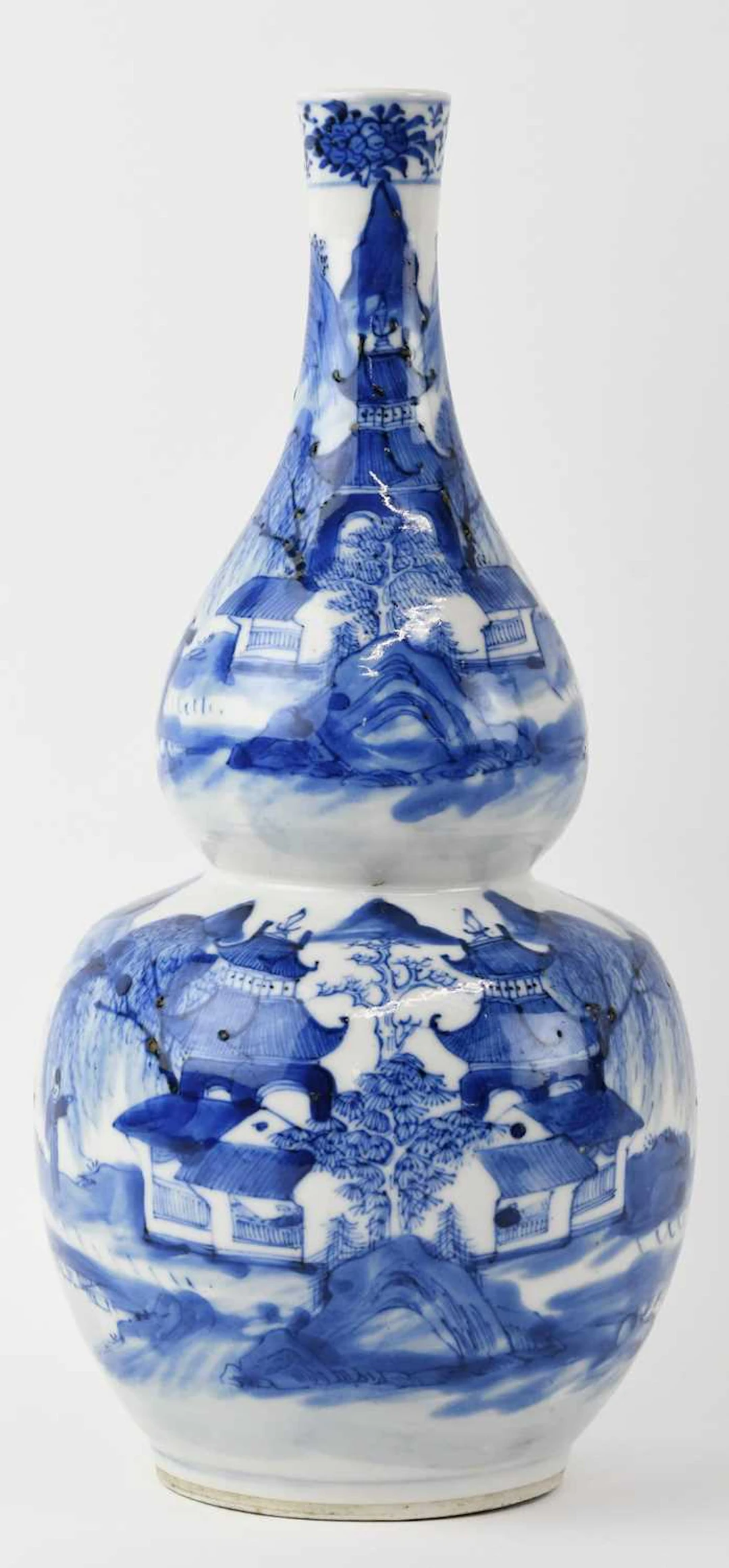 A 19th century Chinese blue and white hand painted porcelain double gourd vase