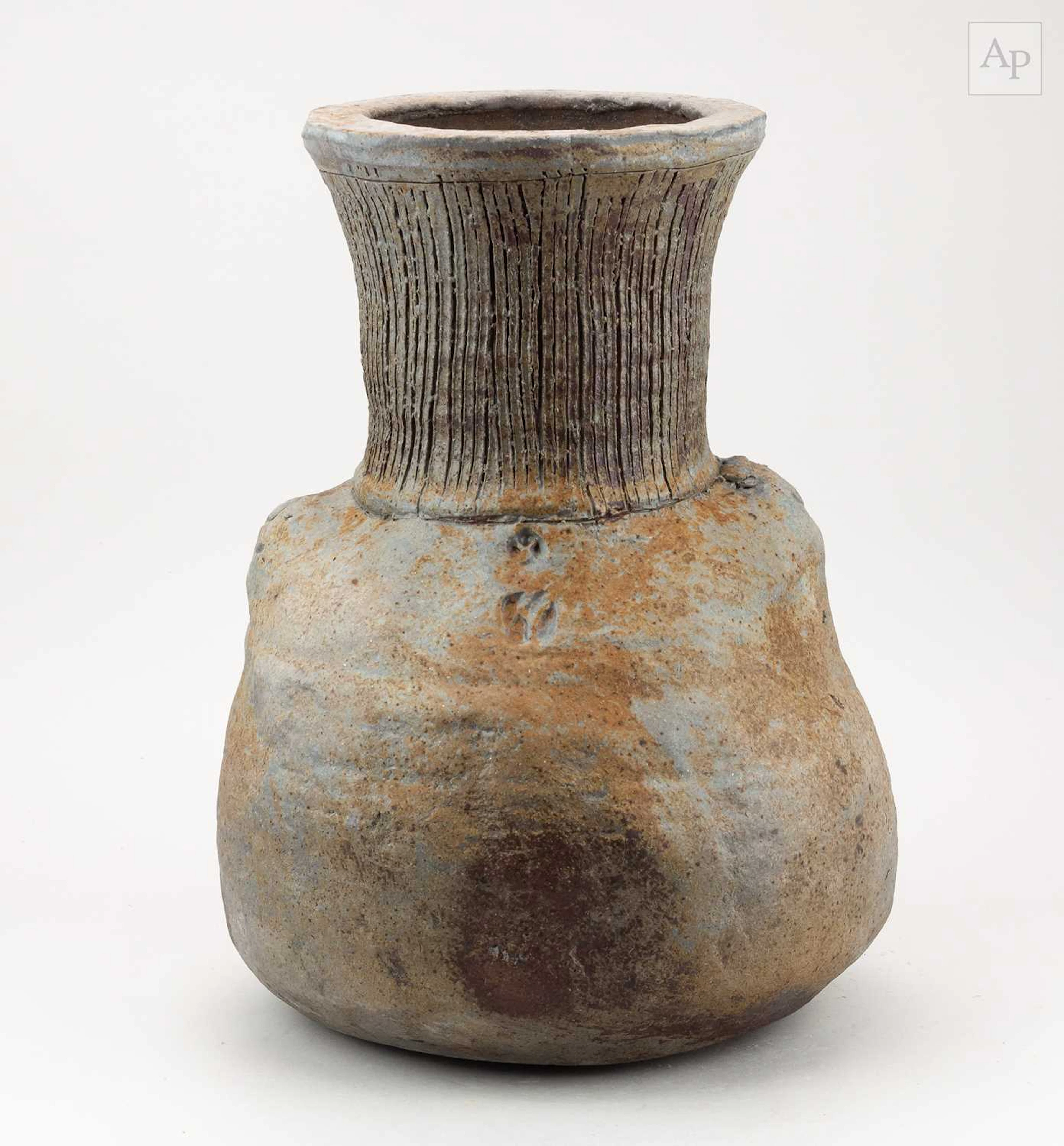 CHARLES BOUND (born 1939); a wood fired stoneware bottle...