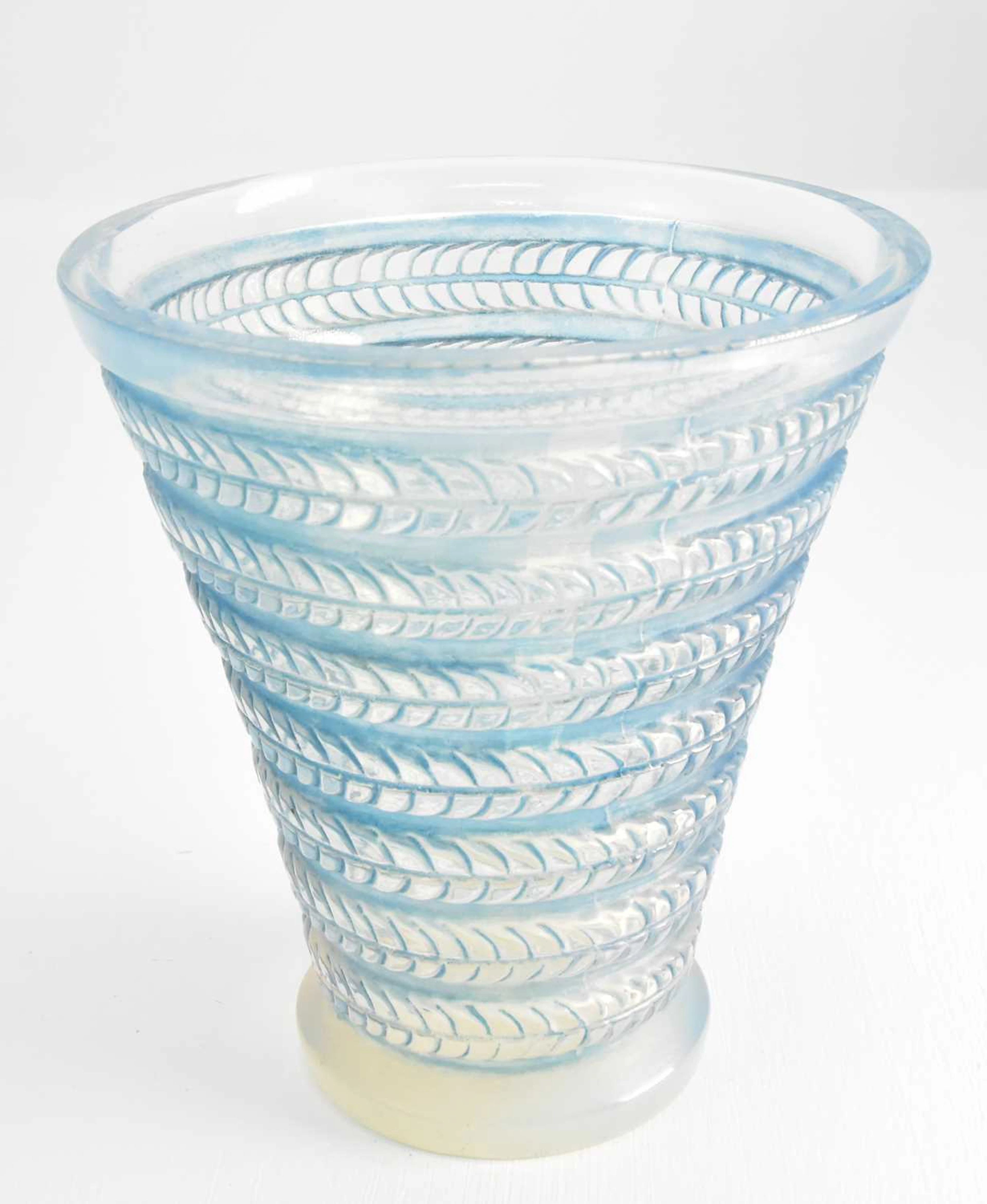 RENÉ LALIQUE; a conical opalescent glass vase