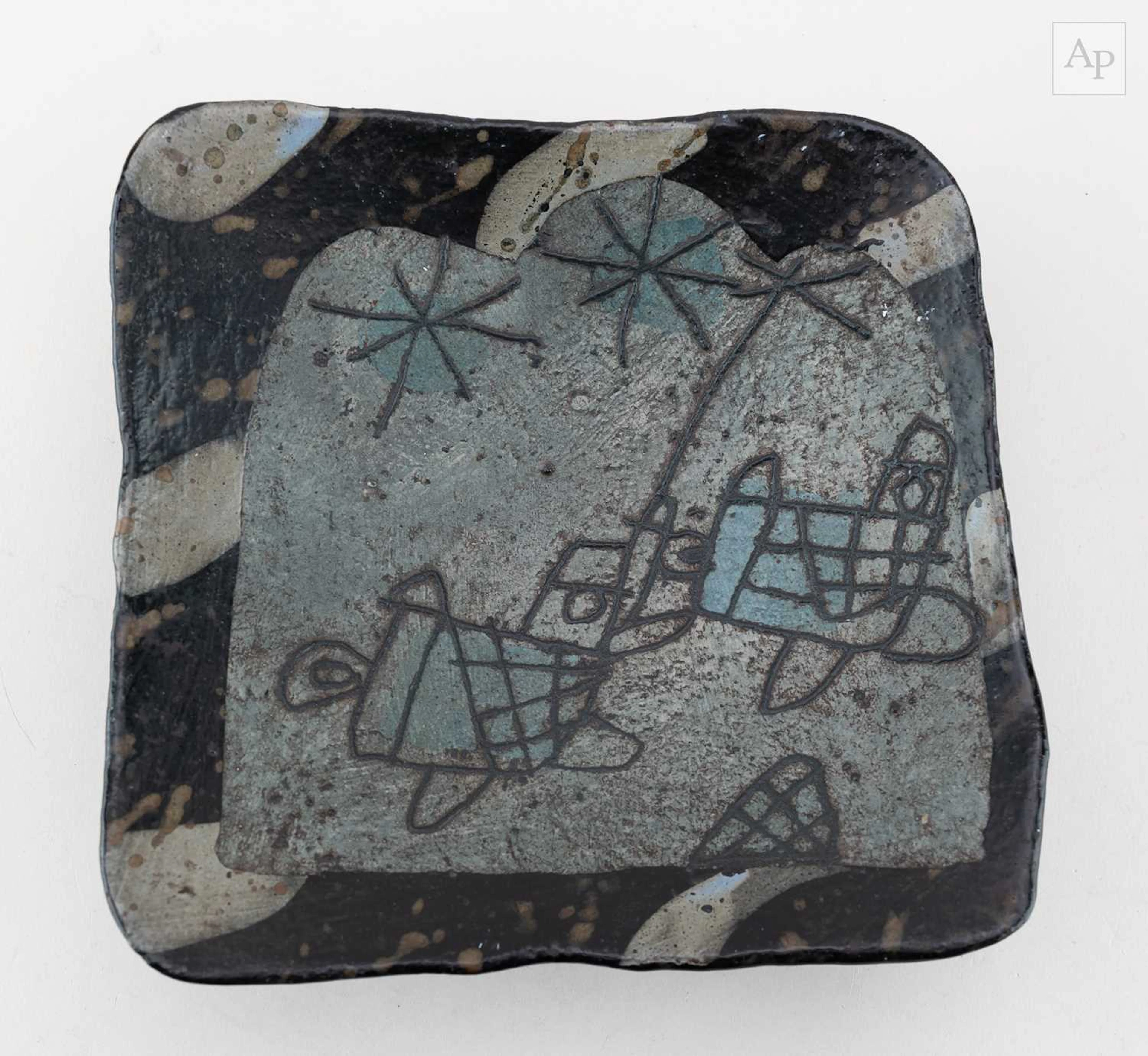 JOHN MALTBY (1936-2020); a square stoneware footed dish...
