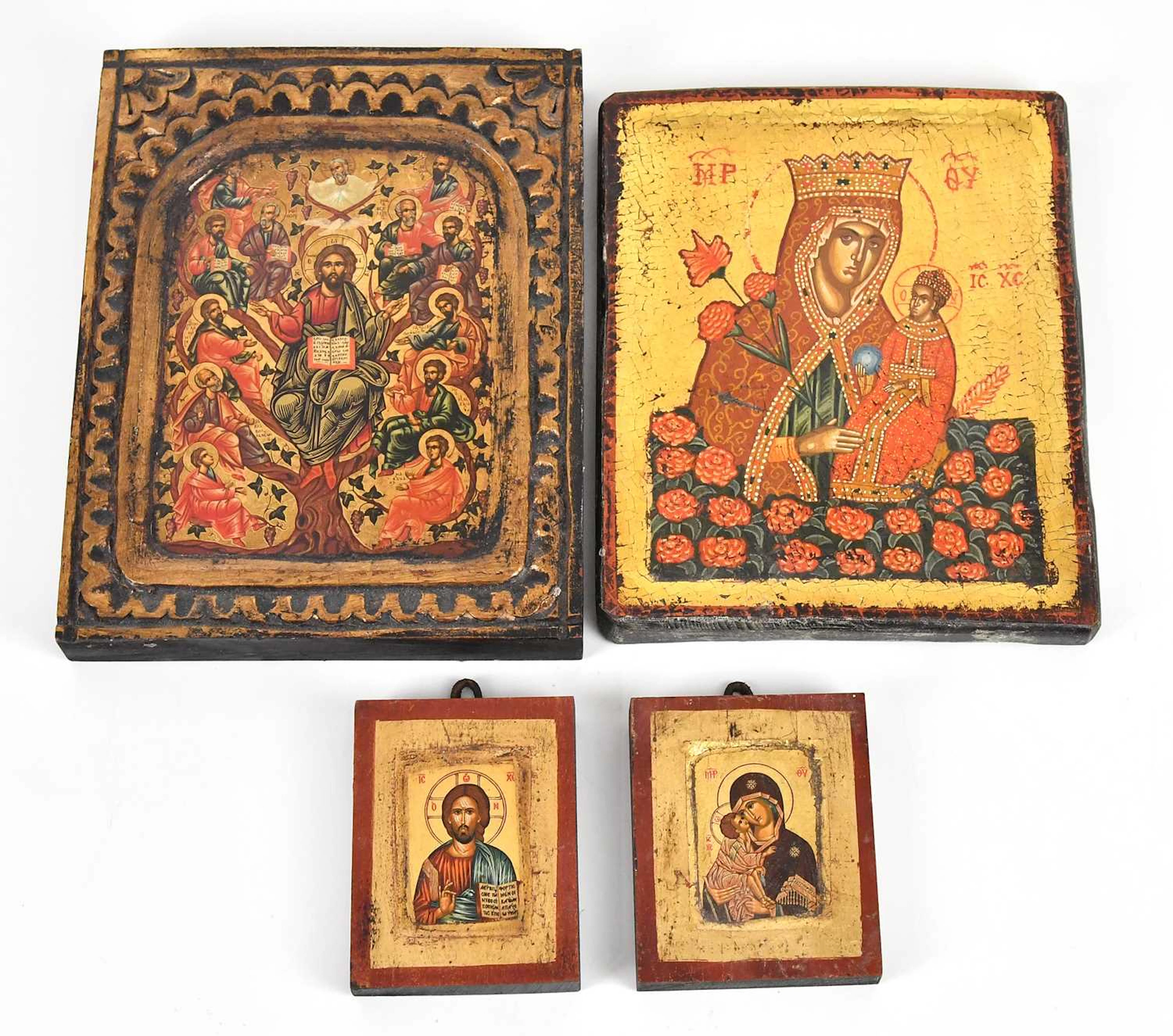 A group of four painted religious icons