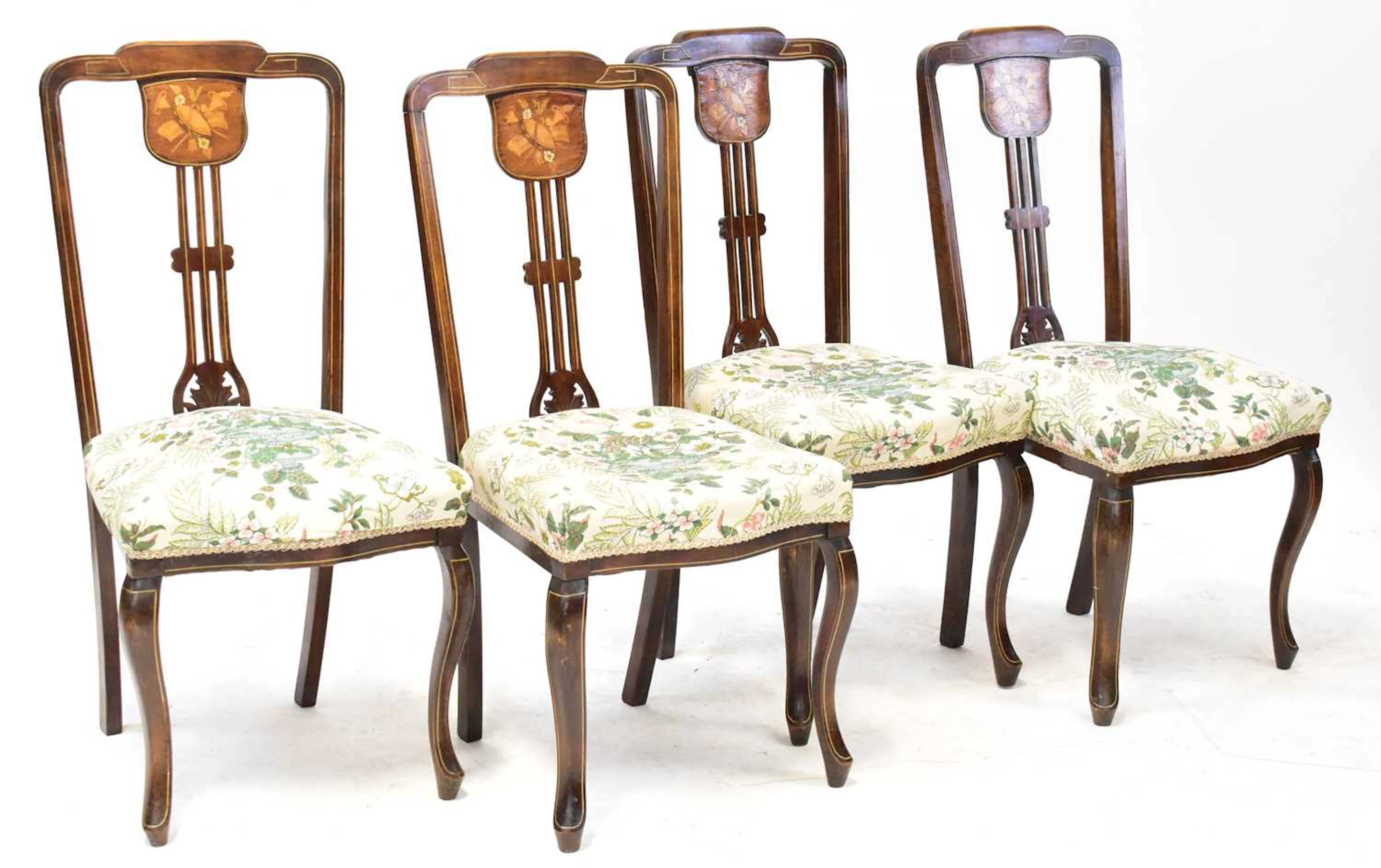 Four inlaid Edwardian dining chairs