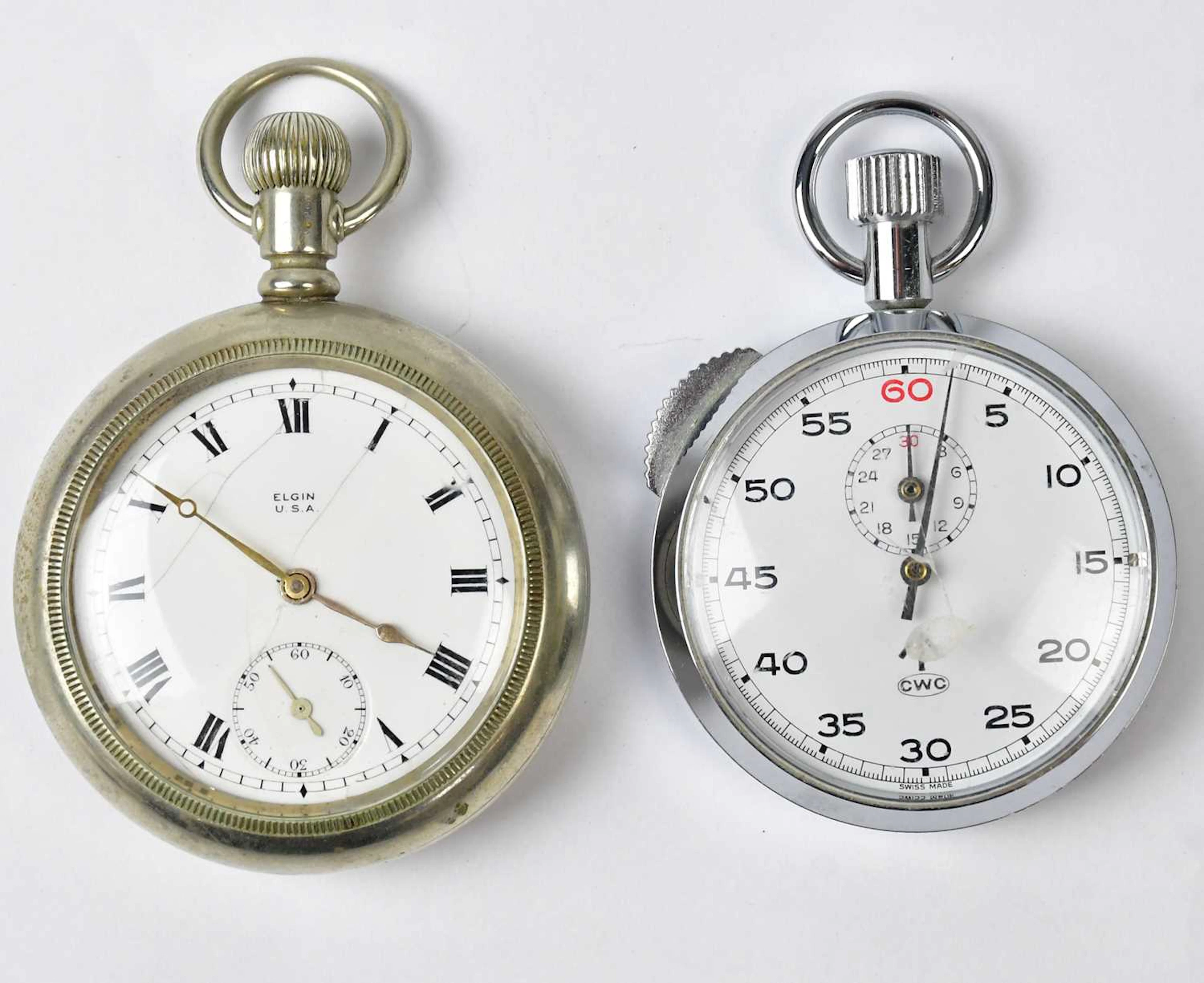 ELGIN; a silver-plated open face military pocketwatch