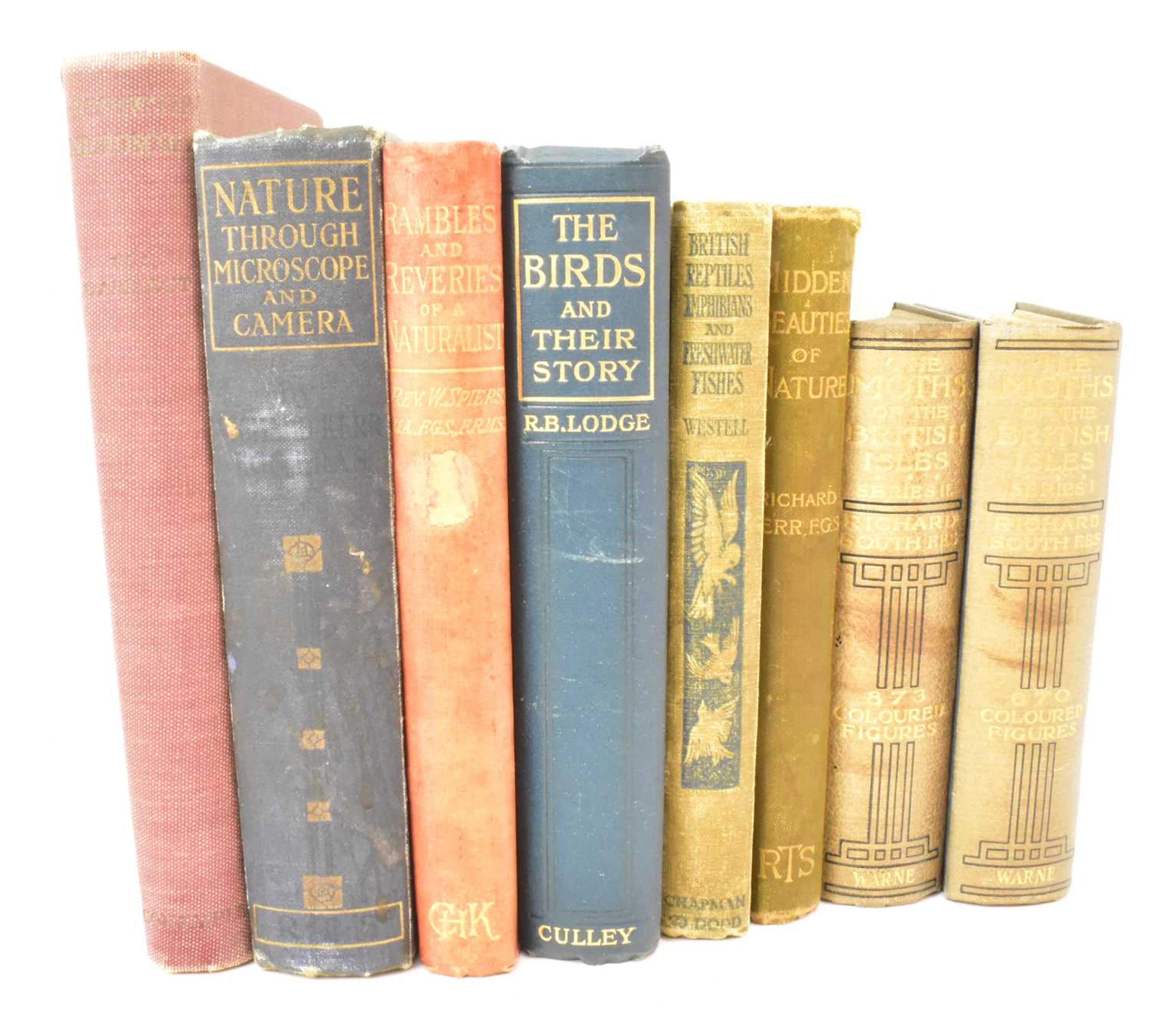 Eight vintage books about nature comprising 'The Moths of...