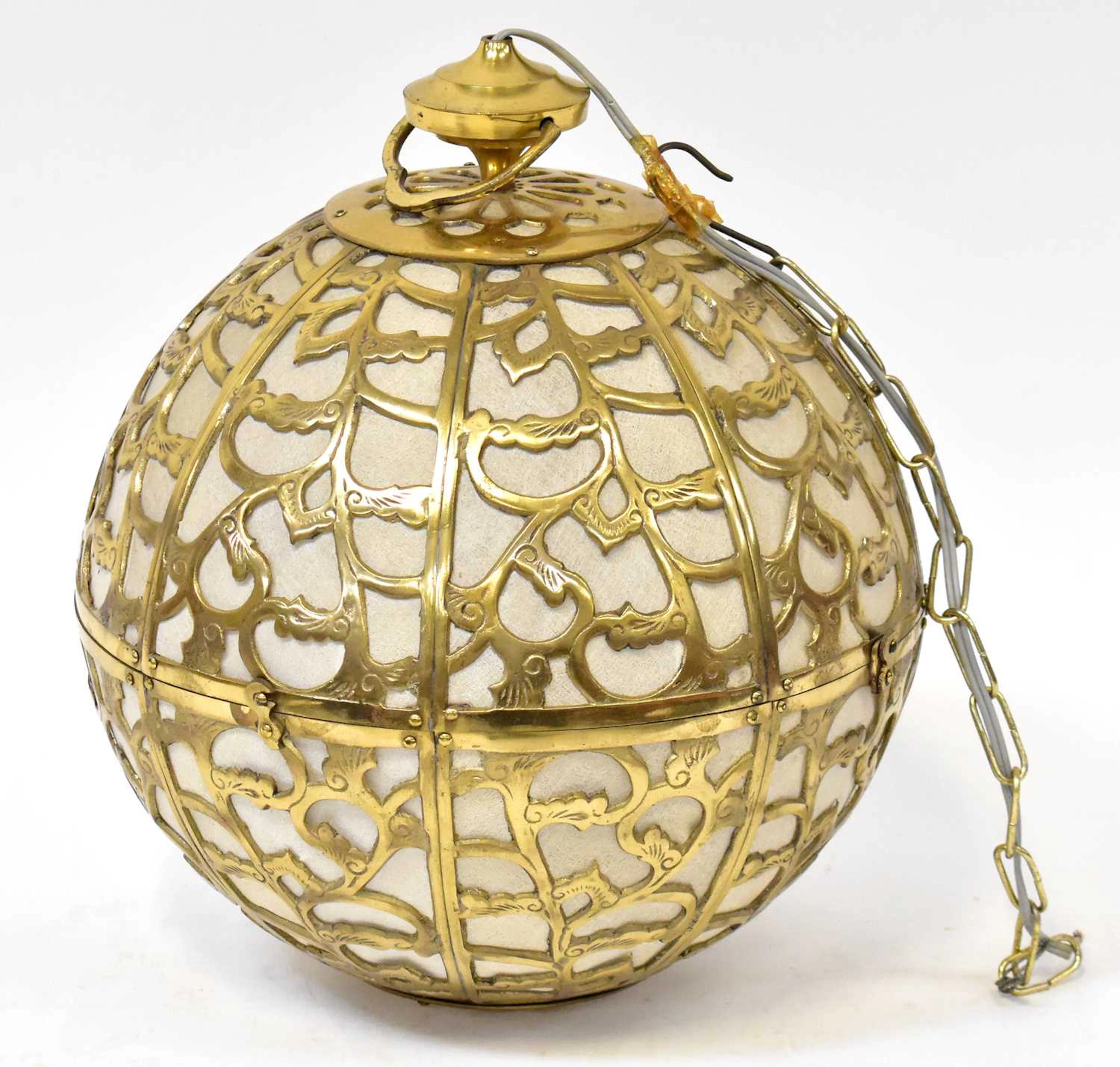A Japanese polished brass pierced ceiling lamp
