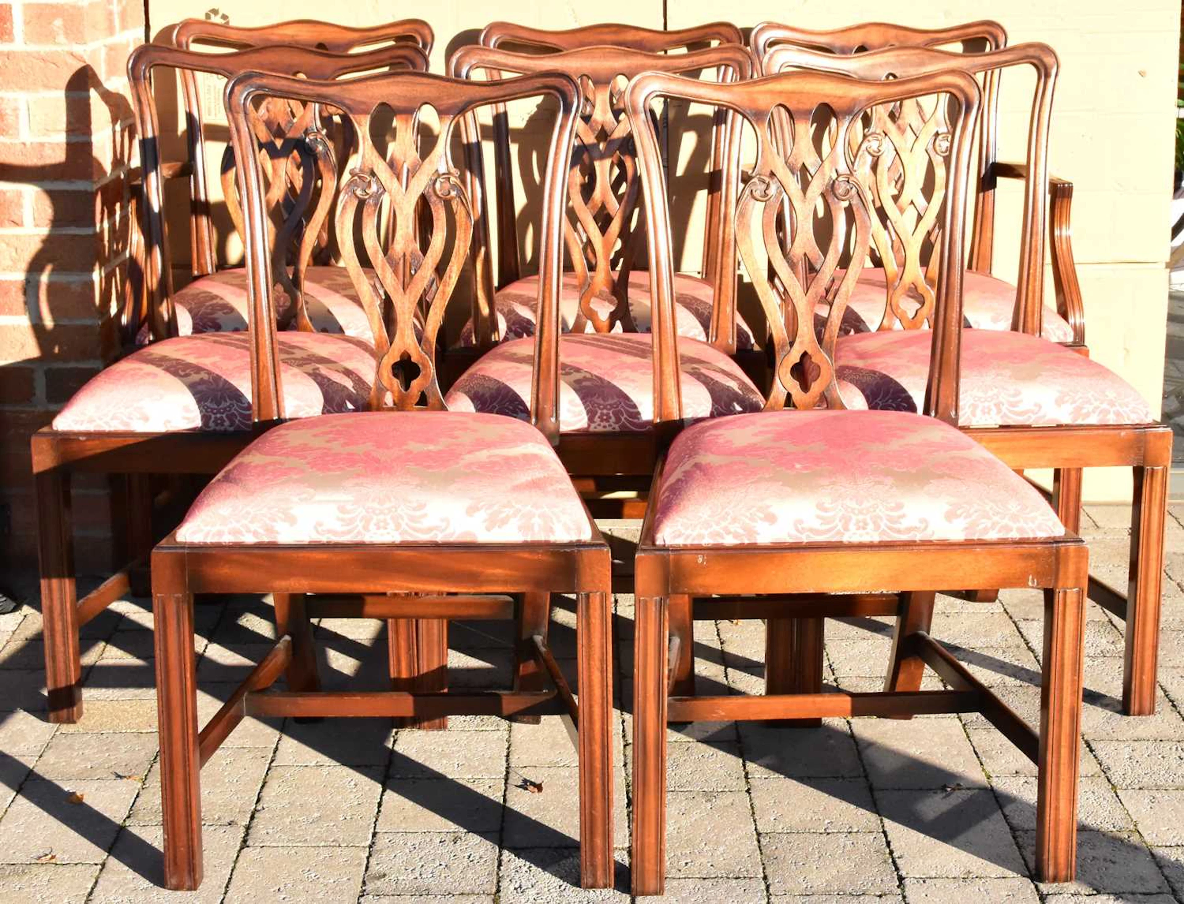 A set of eight mahogany reproduction Chippendale style dining chairs (6 + 2)