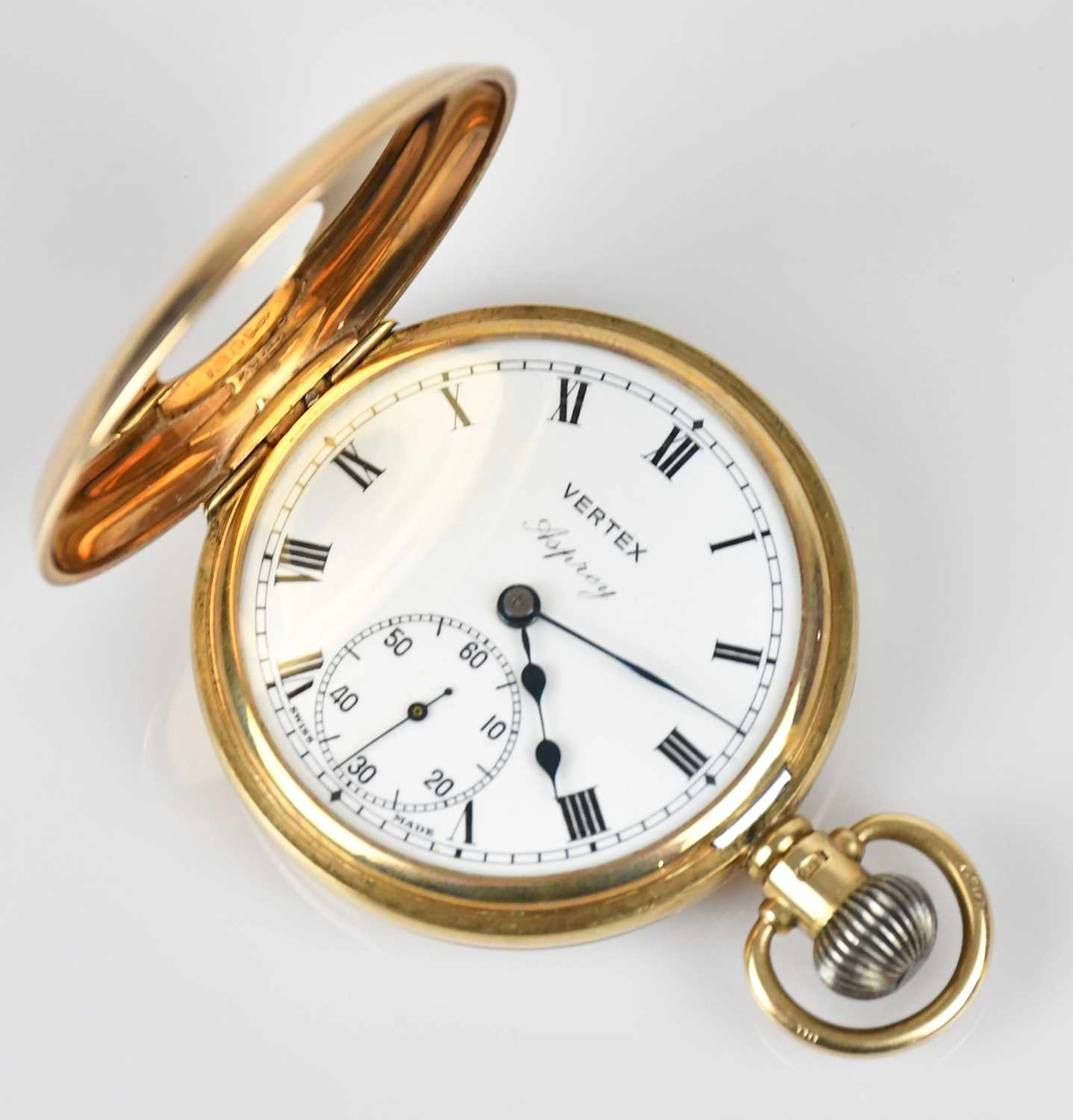 ASPREY; a 9ct yellow gold crown wind half hunter pocket watch