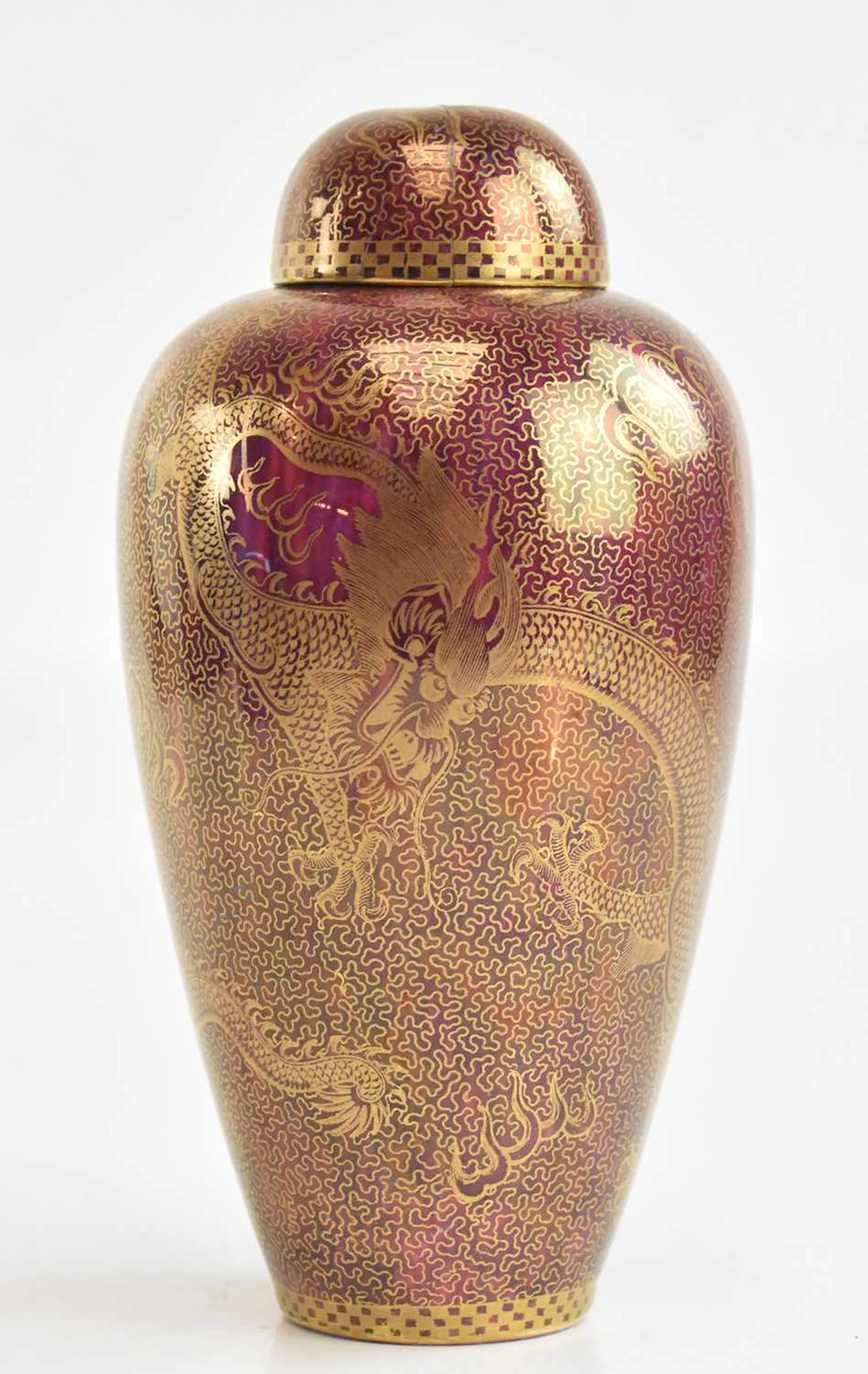 DAISY MAKEIG-JONES FOR WEDGWOOD; a meiping shaped dragon lustre vase and cover