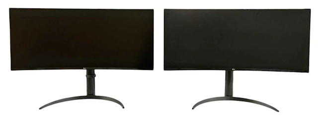 LG; two modern curved computer monitors