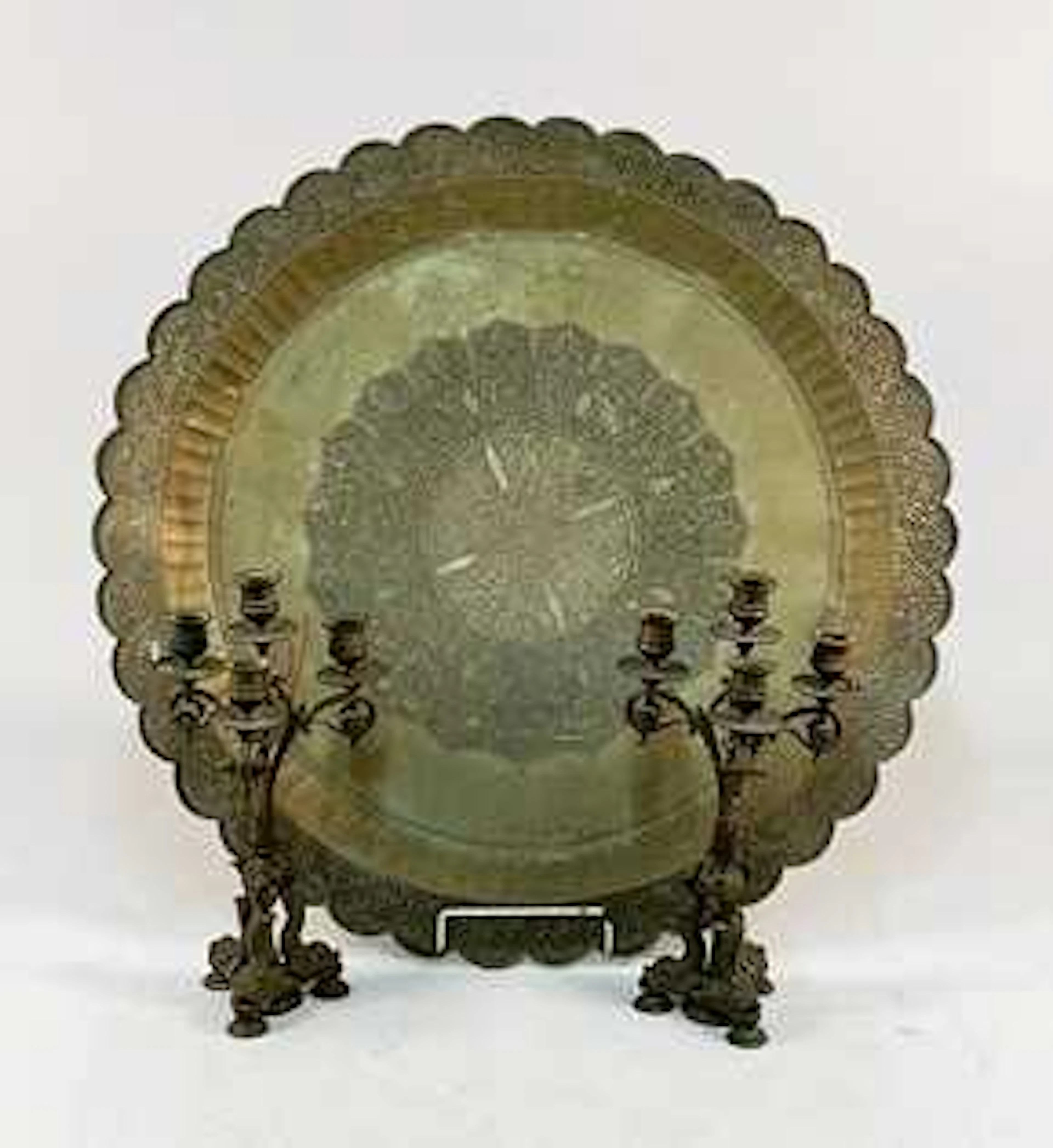 A pair of 19th century brass three branch candelabra
