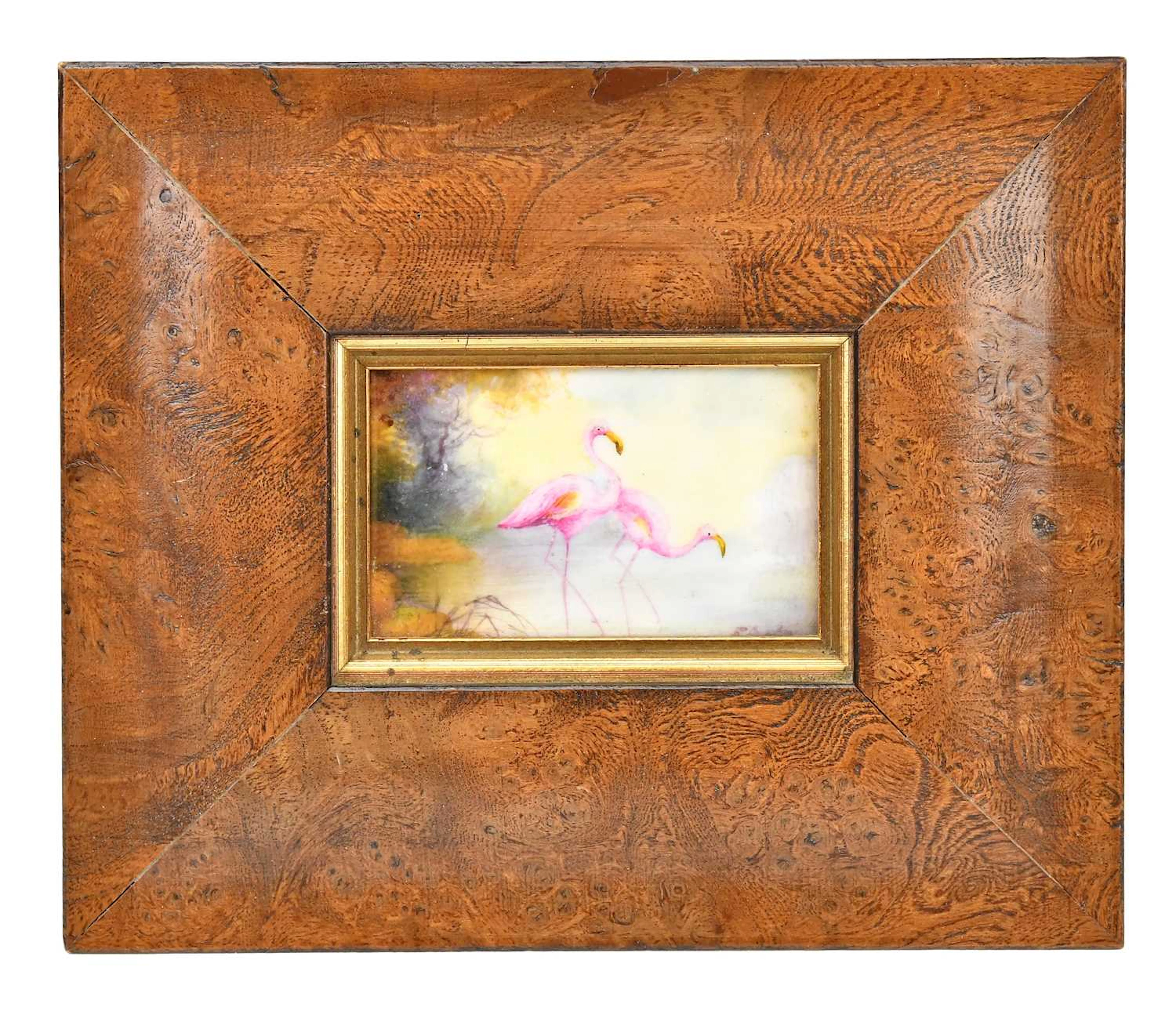 ROYAL WORCESTER: a hand painted plaque decorated with flamingos
