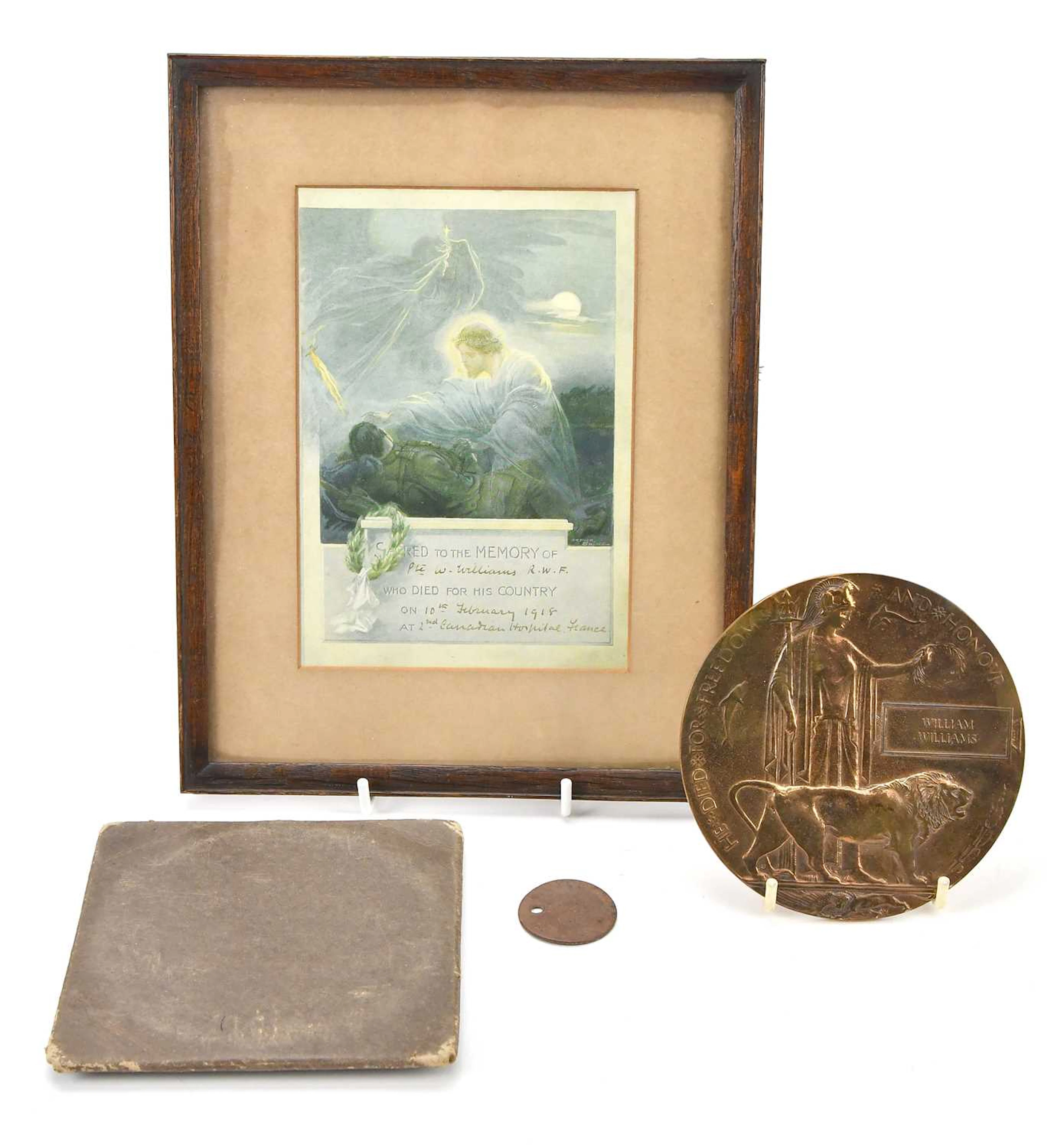A World War I bronze memorial plaque awarded to William Williams
