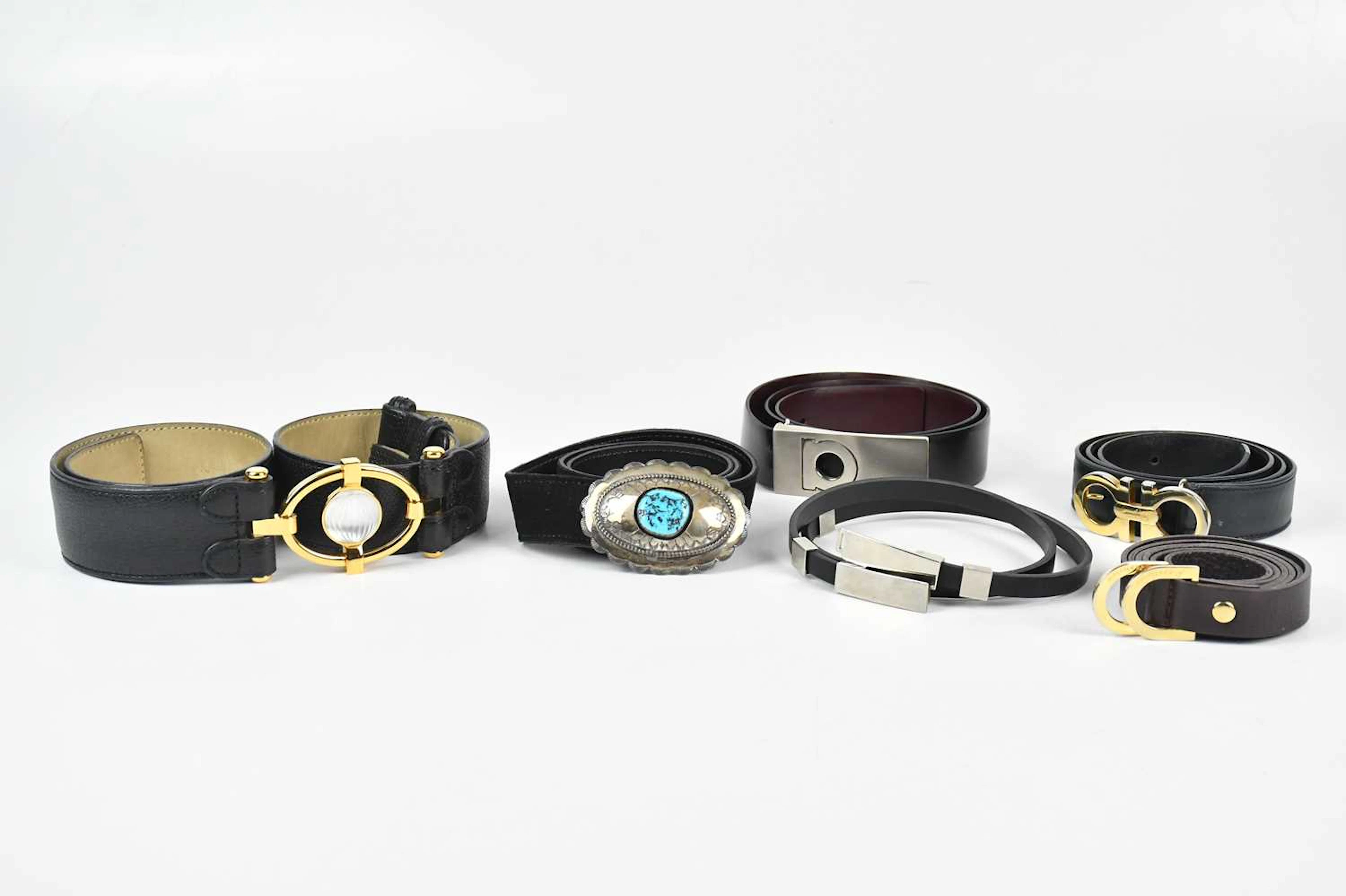 SALVATORE FERRAGAMO; three leather lady's belts with gold...