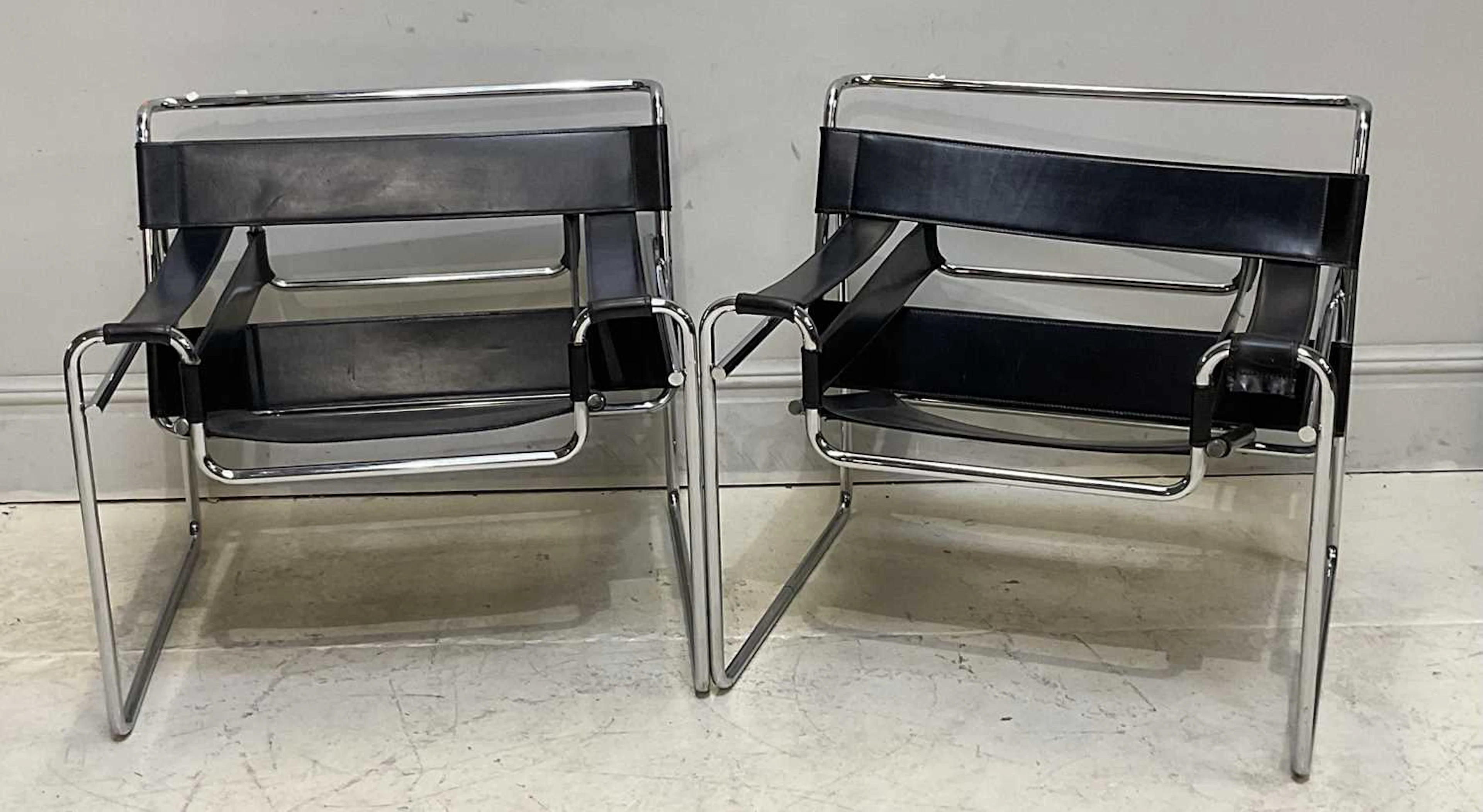 AFTER MARCEL BREUER FOR LE CORBUSIER; a pair of Wassily chairs