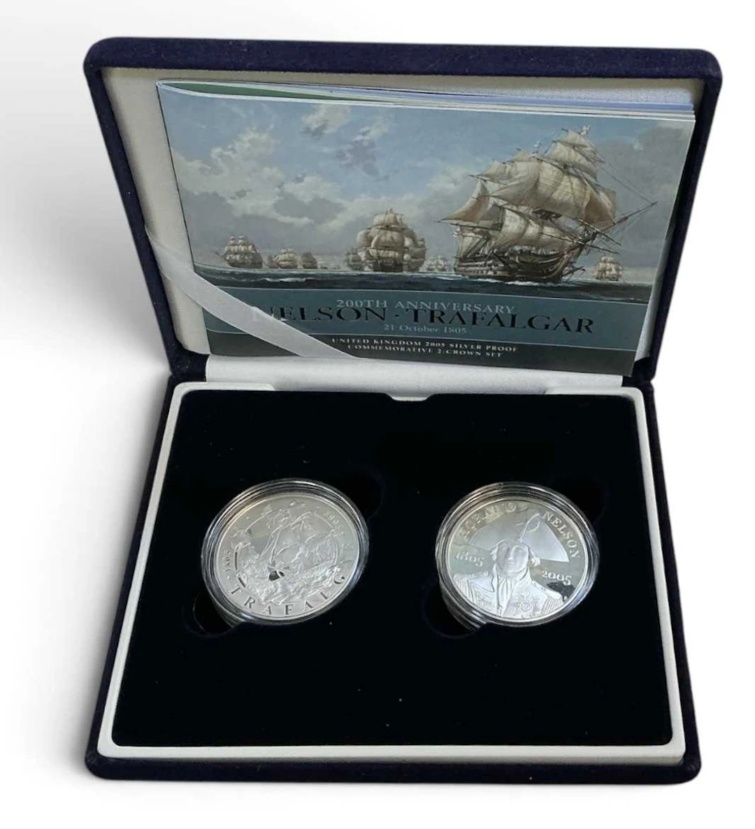 ROYAL MINT; a cased encapsulated silver proof 2005 silver crown two-coin set