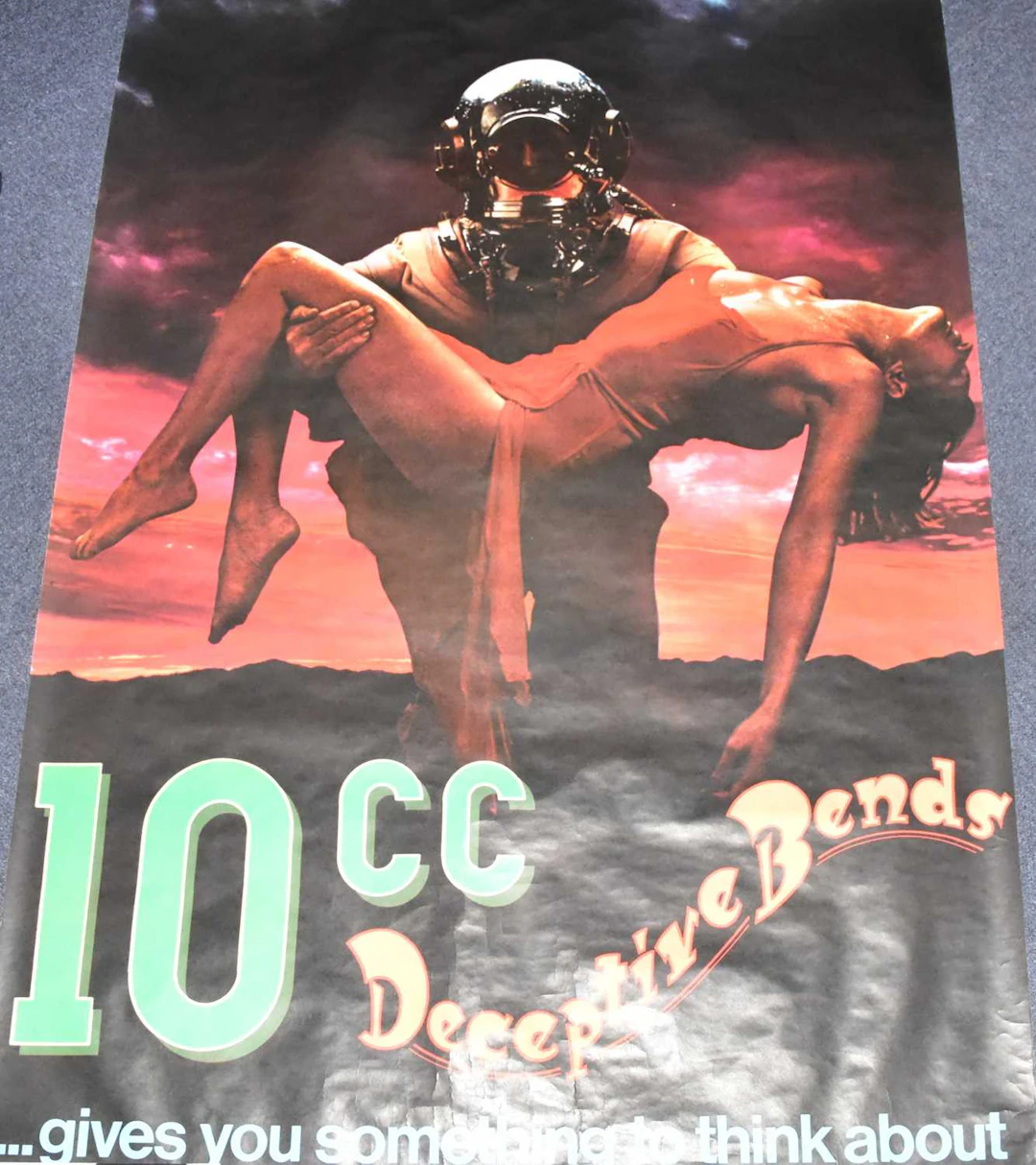 A large original 10cc album cover poster artwork for 'Deceptive Bends'