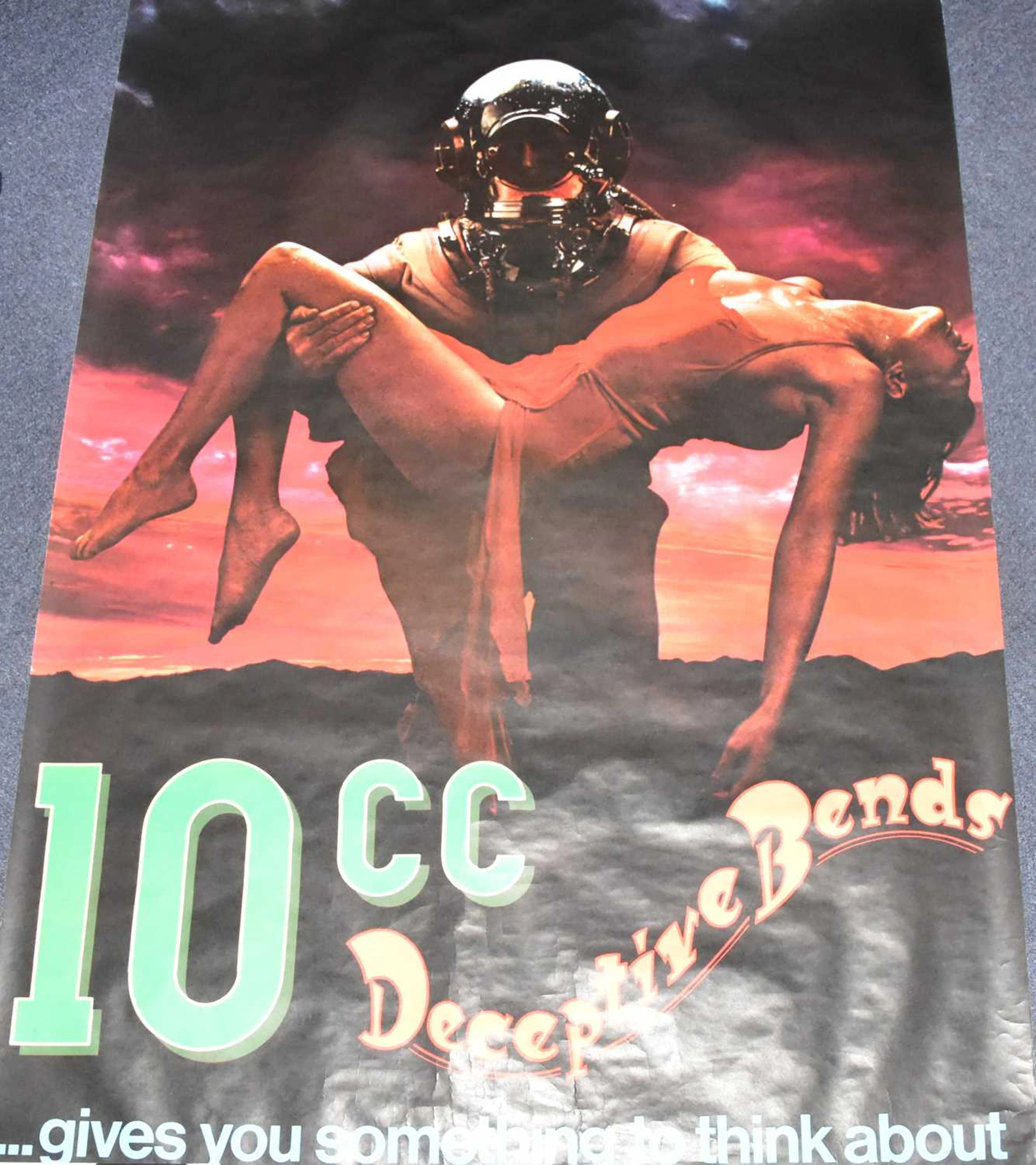 A large original 10cc album cover poster artwork for 'Deceptive Bends'
