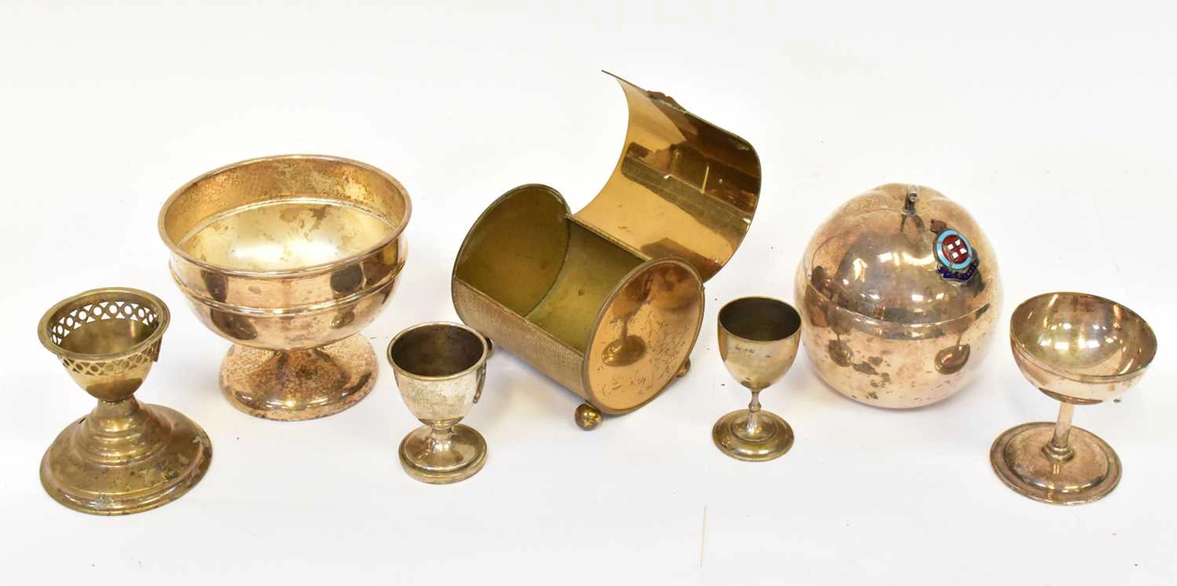Seven shipping line metalware items