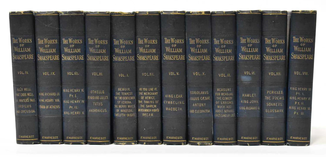 Twelve miniature volumes of 'The Works of William Shakespeare'