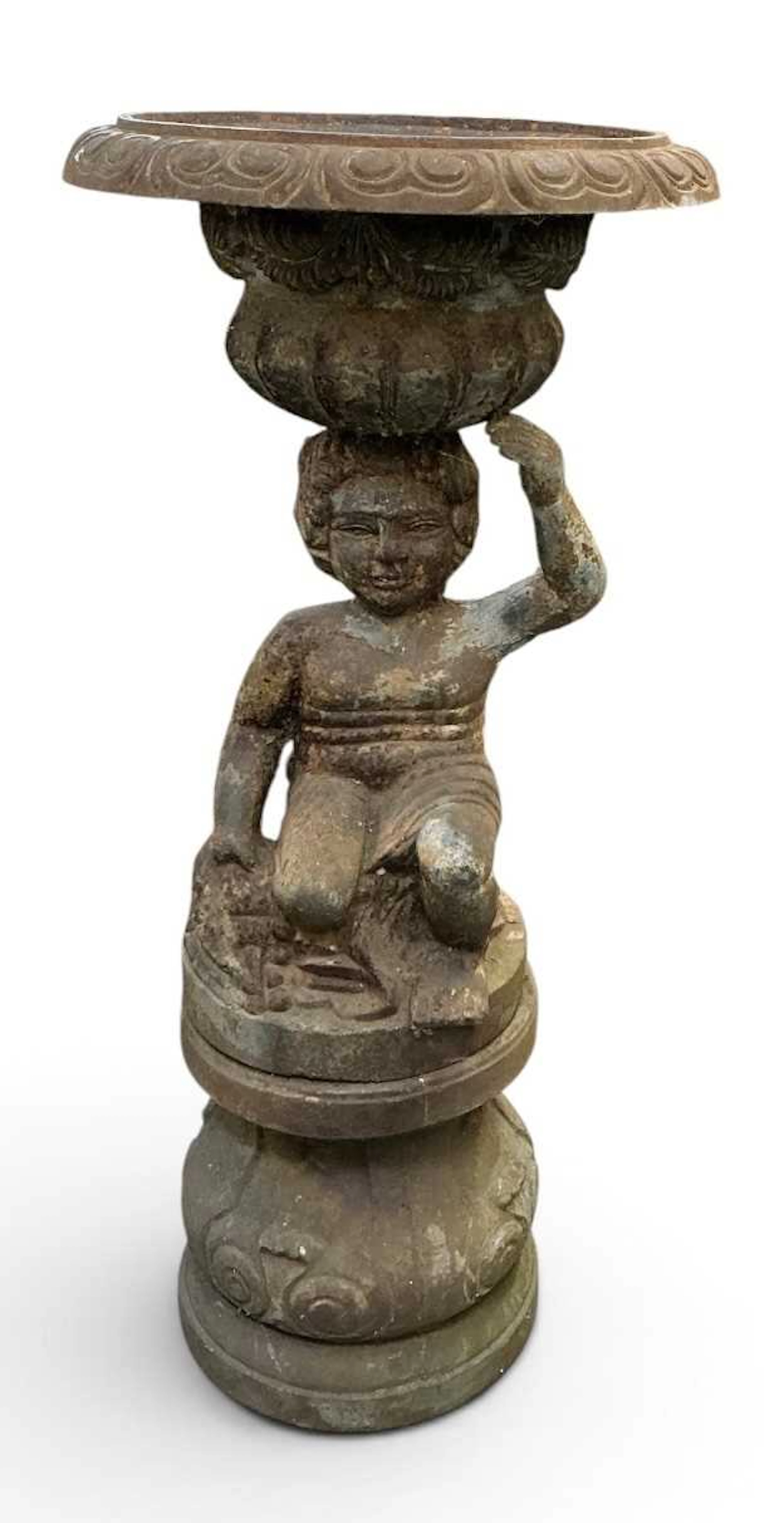 An early 20th century cast iron figural garden urn/jardinière