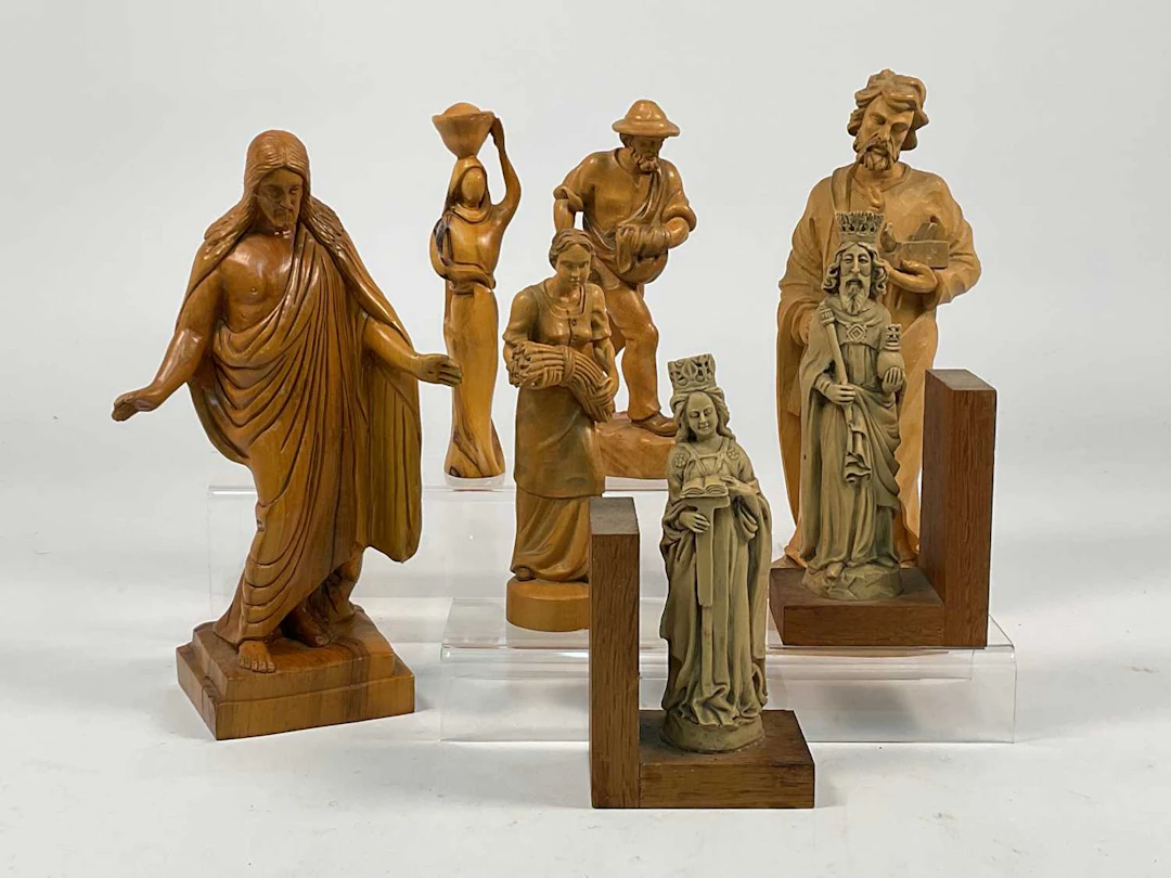 Various carved wooden figures