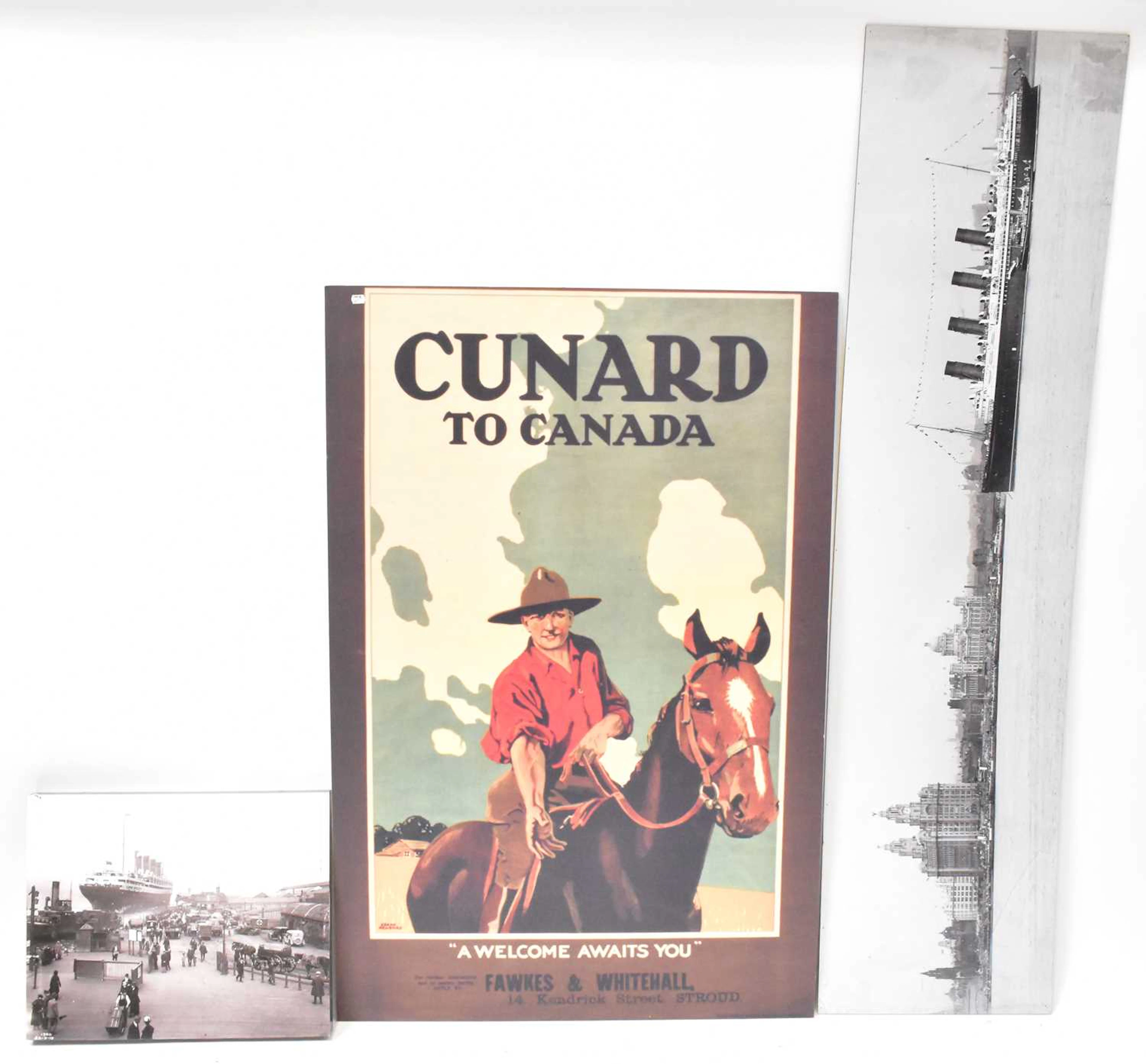 A reproduction Cunard Line advertising print on board