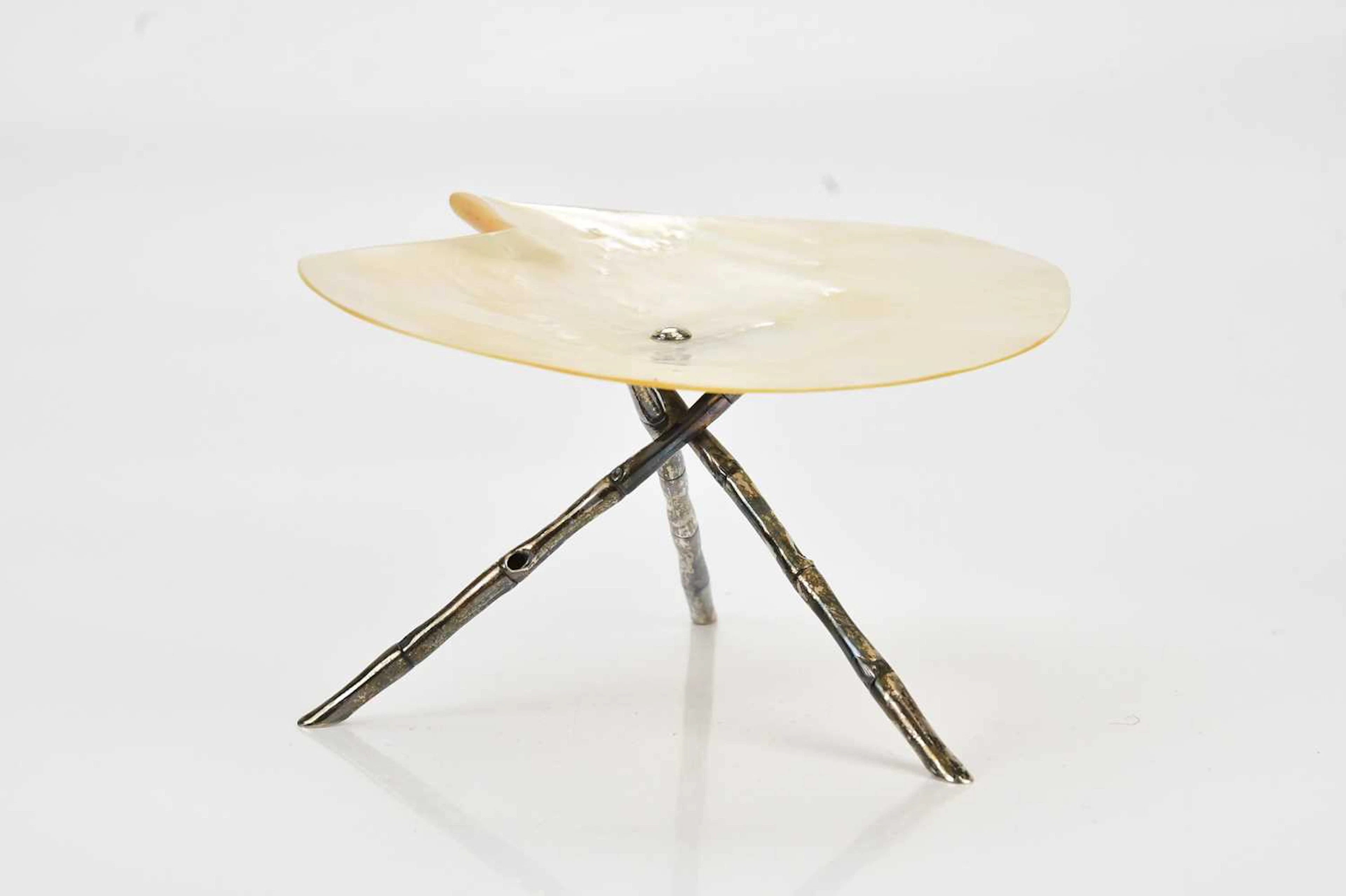 WANG HING; a Chinese silver and mother of pearl standing artist palette