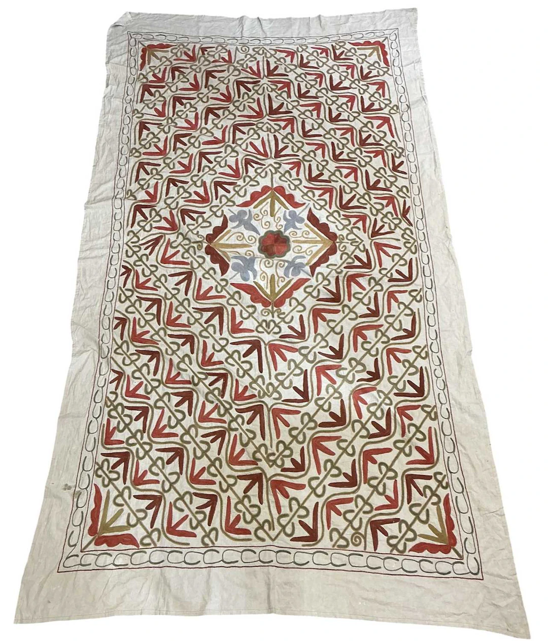 An antique Turkish embroidered florally decorated woollen wall hanging panel