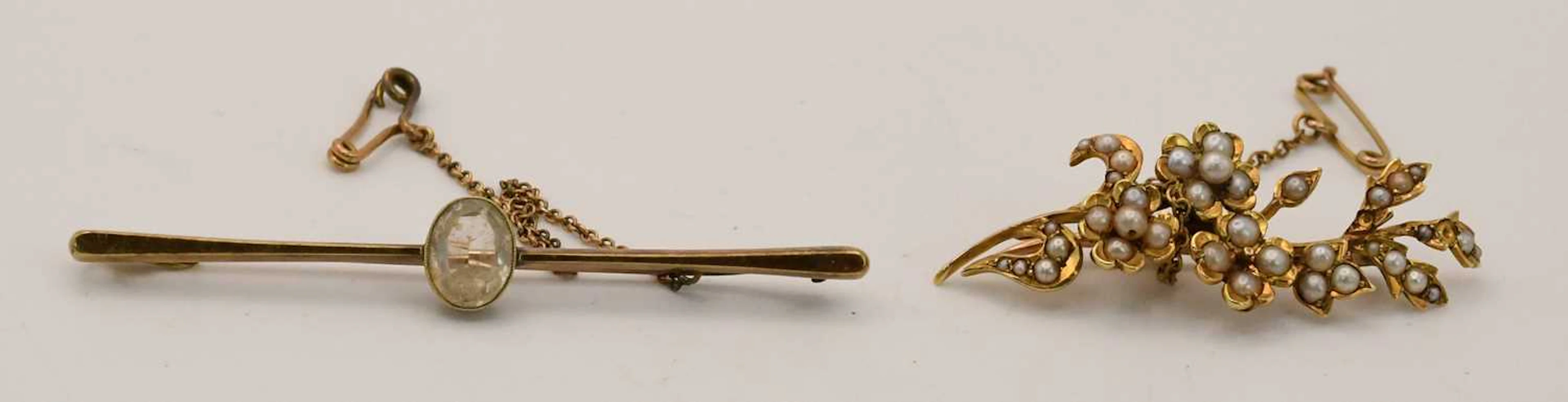 Two 15ct yellow gold bar brooches