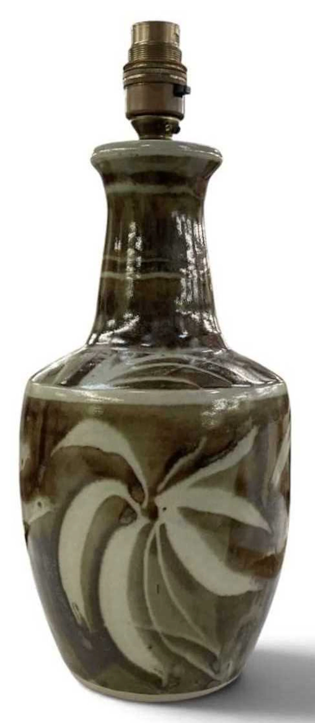 A studio pottery stoneware baluster form vase converted to a lamp