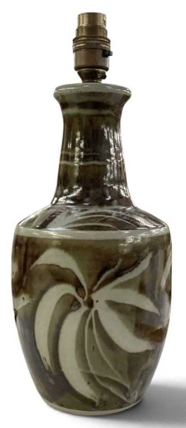 A studio pottery stoneware baluster form vase converted to a lamp