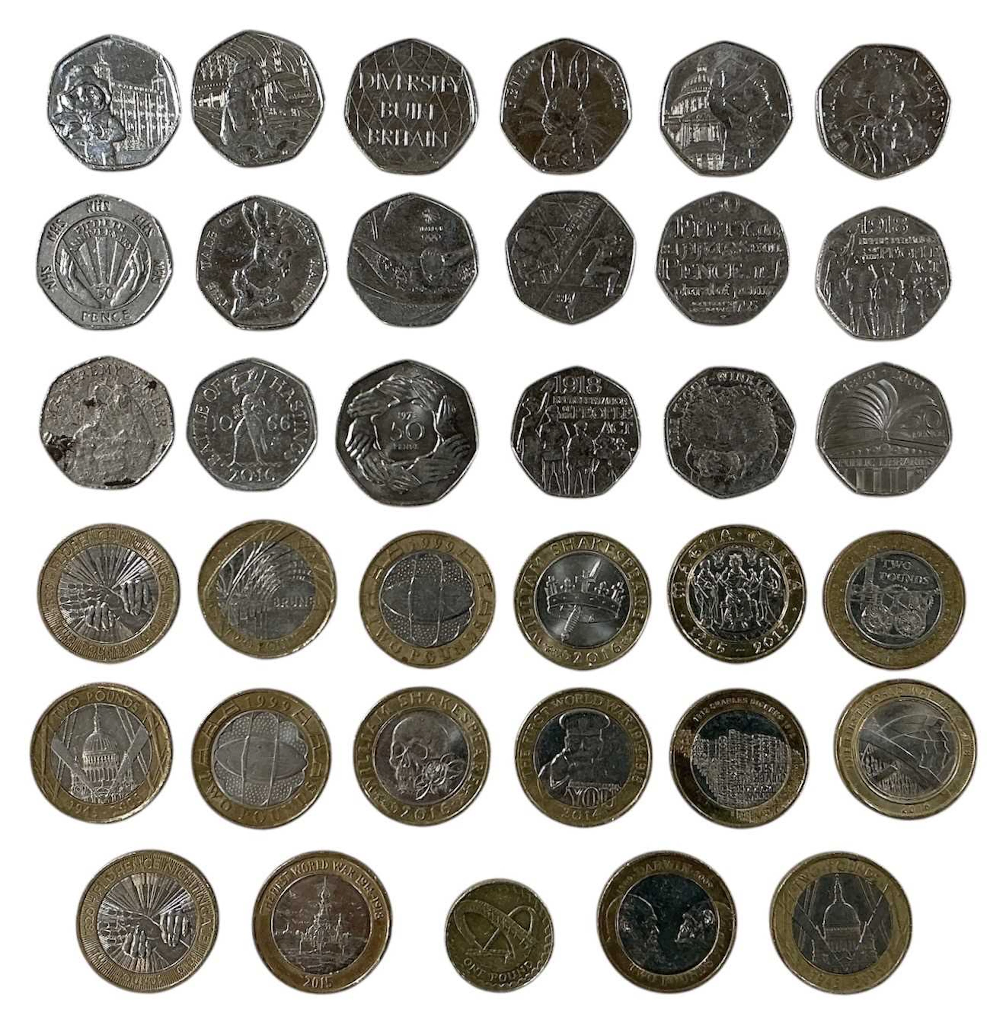 Sixteen assorted limited edition two pound coins including Charles Darwin