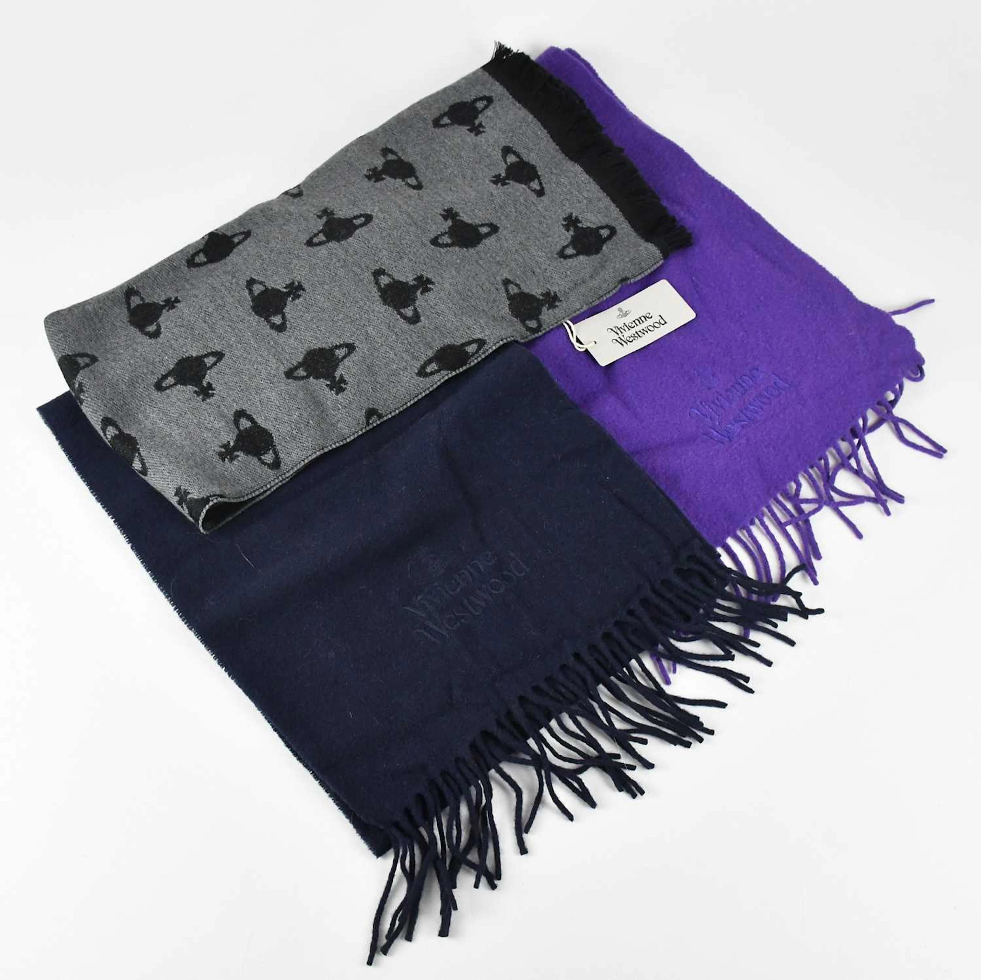 VIVIENNE WESTWOOD; a purple 100% wool long scarf