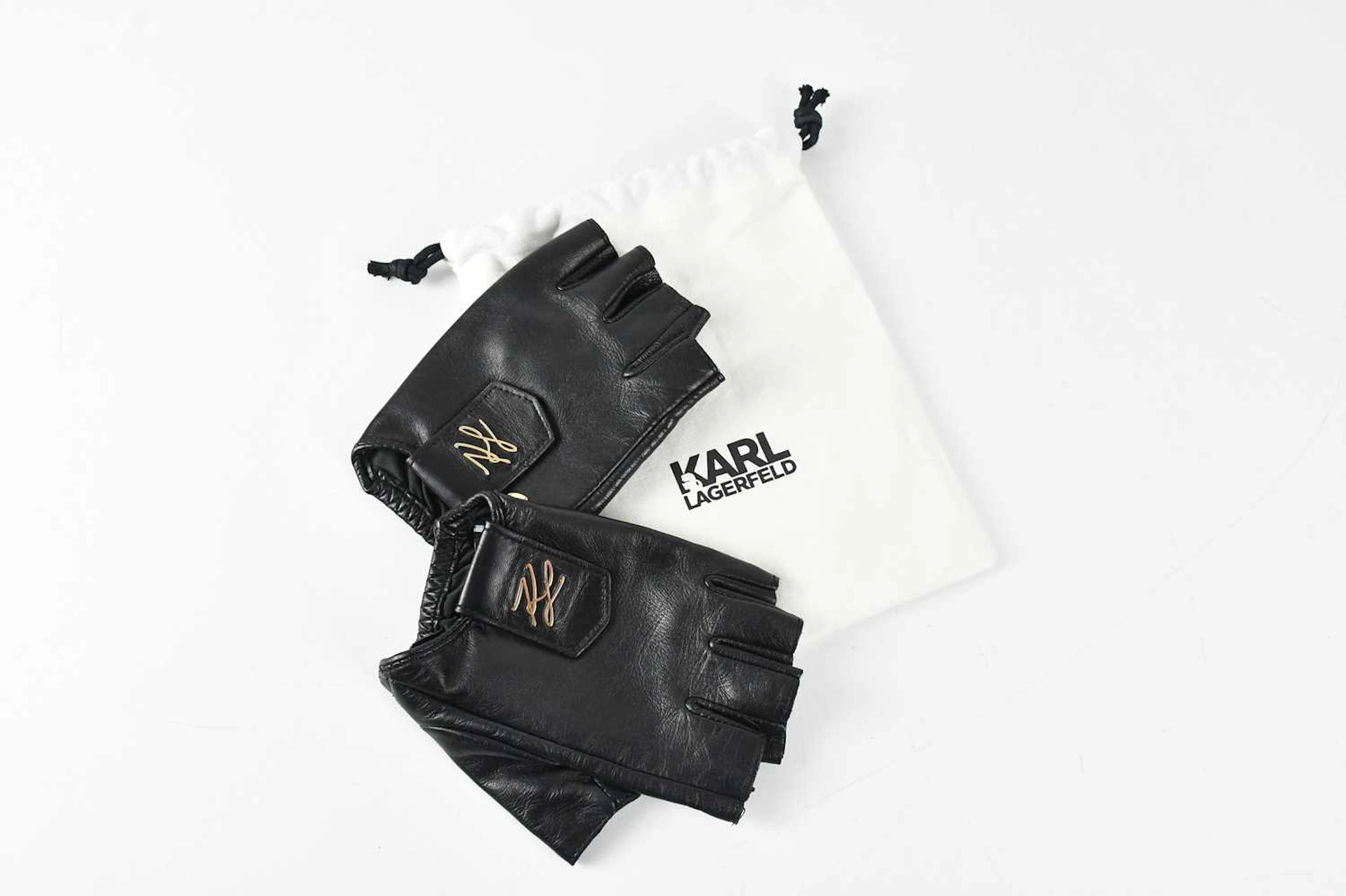 KARL LAGERFELD; a pair of soft black goatskin leather...