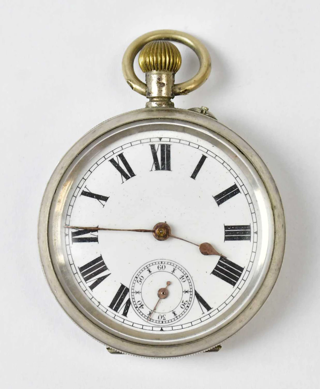 A French silver open face crown wind pocket watch