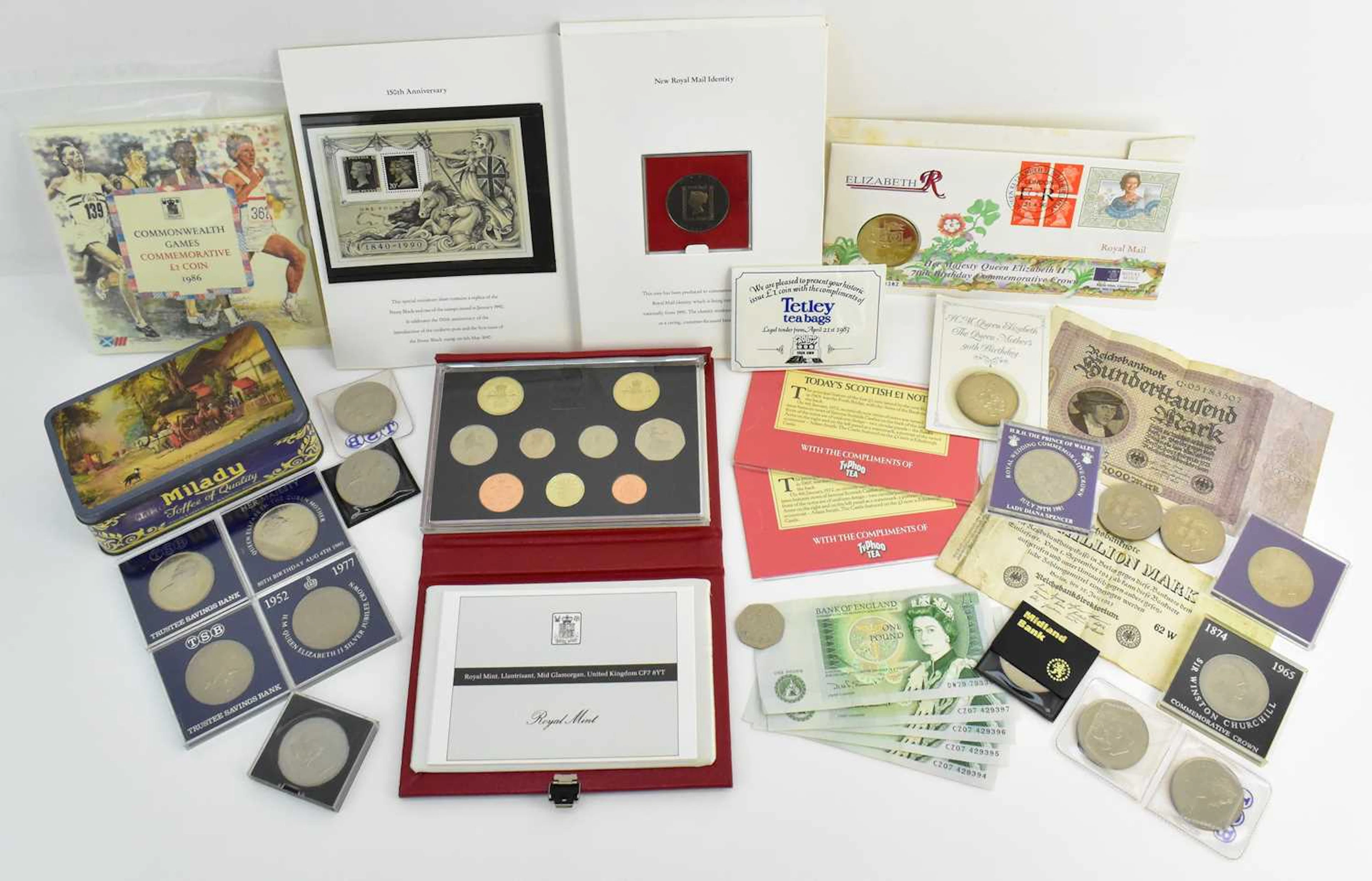 Various collectors' coins including Tetley Tea Bags 1983 £1