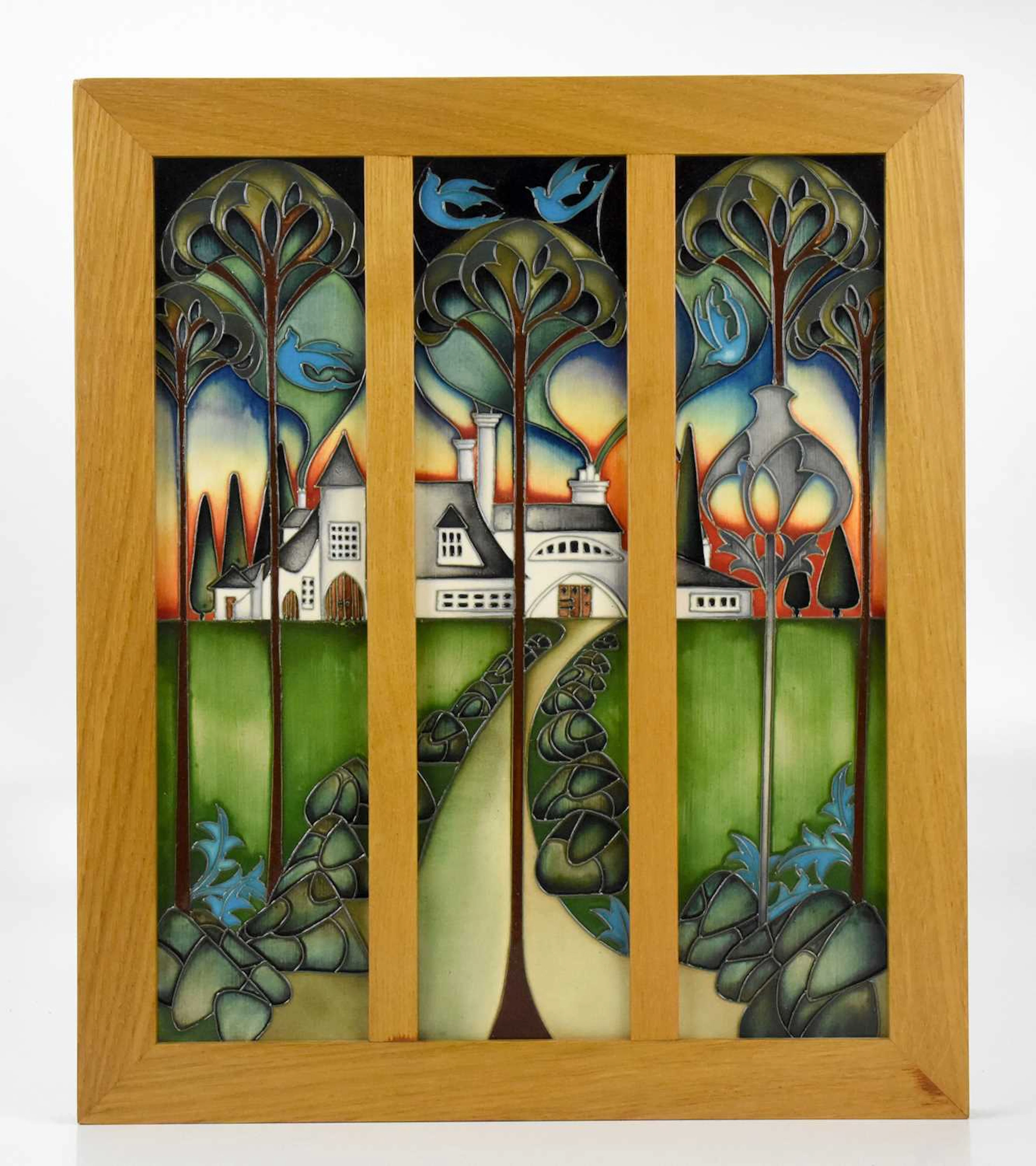 KERRY GOODWIN FOR MOORCROFT; a large three section trial wall plaque