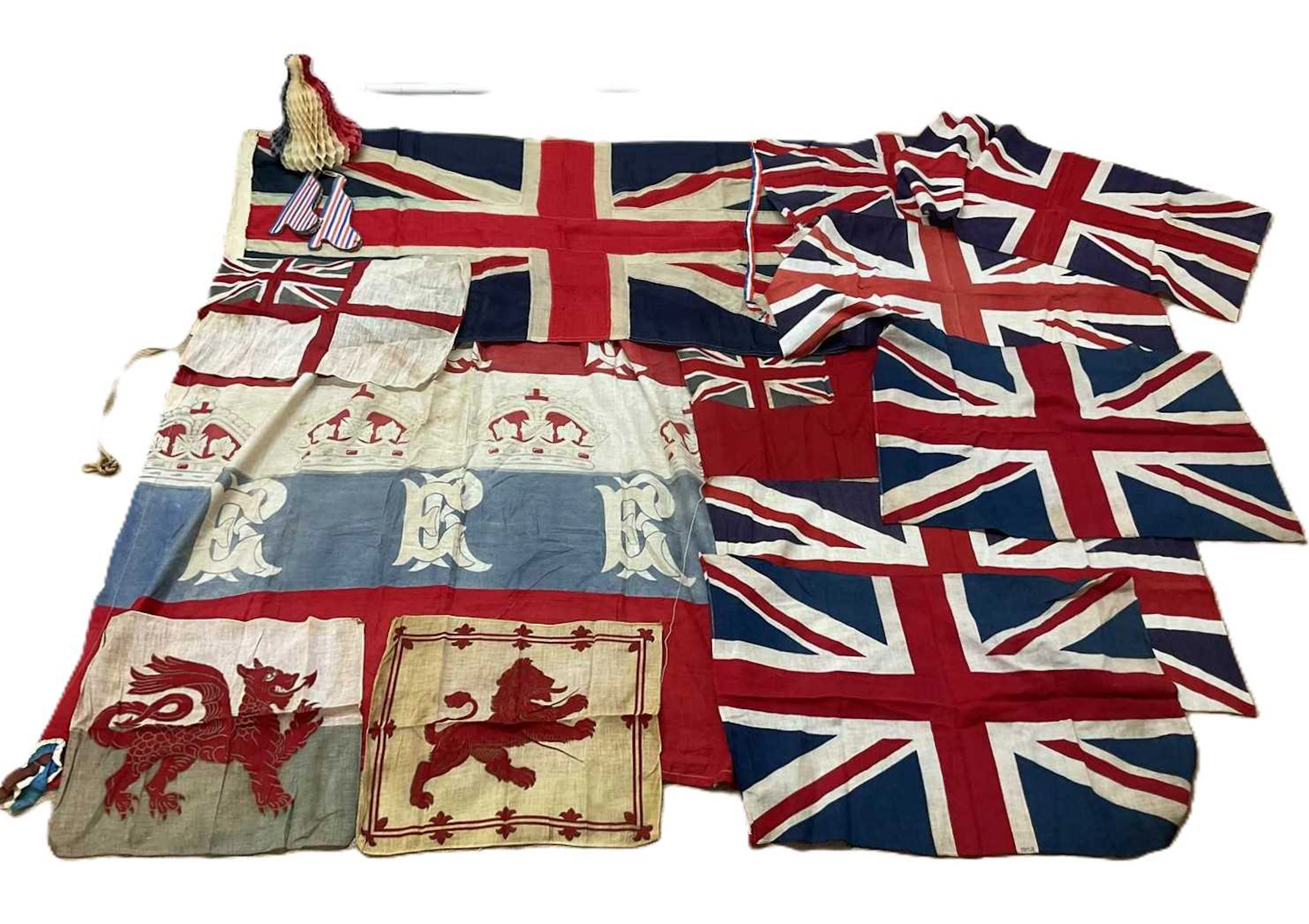 A quantity of vintage United Kingdom Flags and bunting