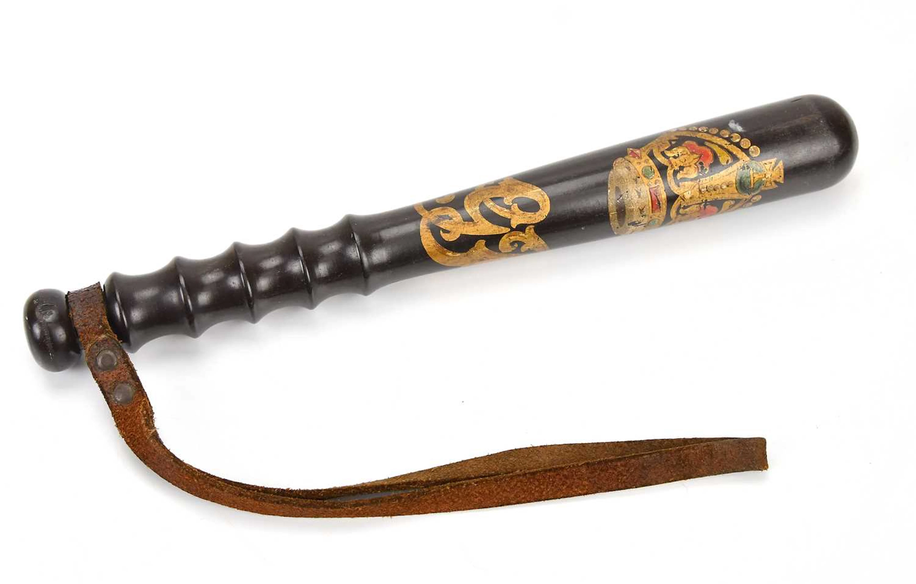 A George V turned wood truncheon marked G R initials below a crown