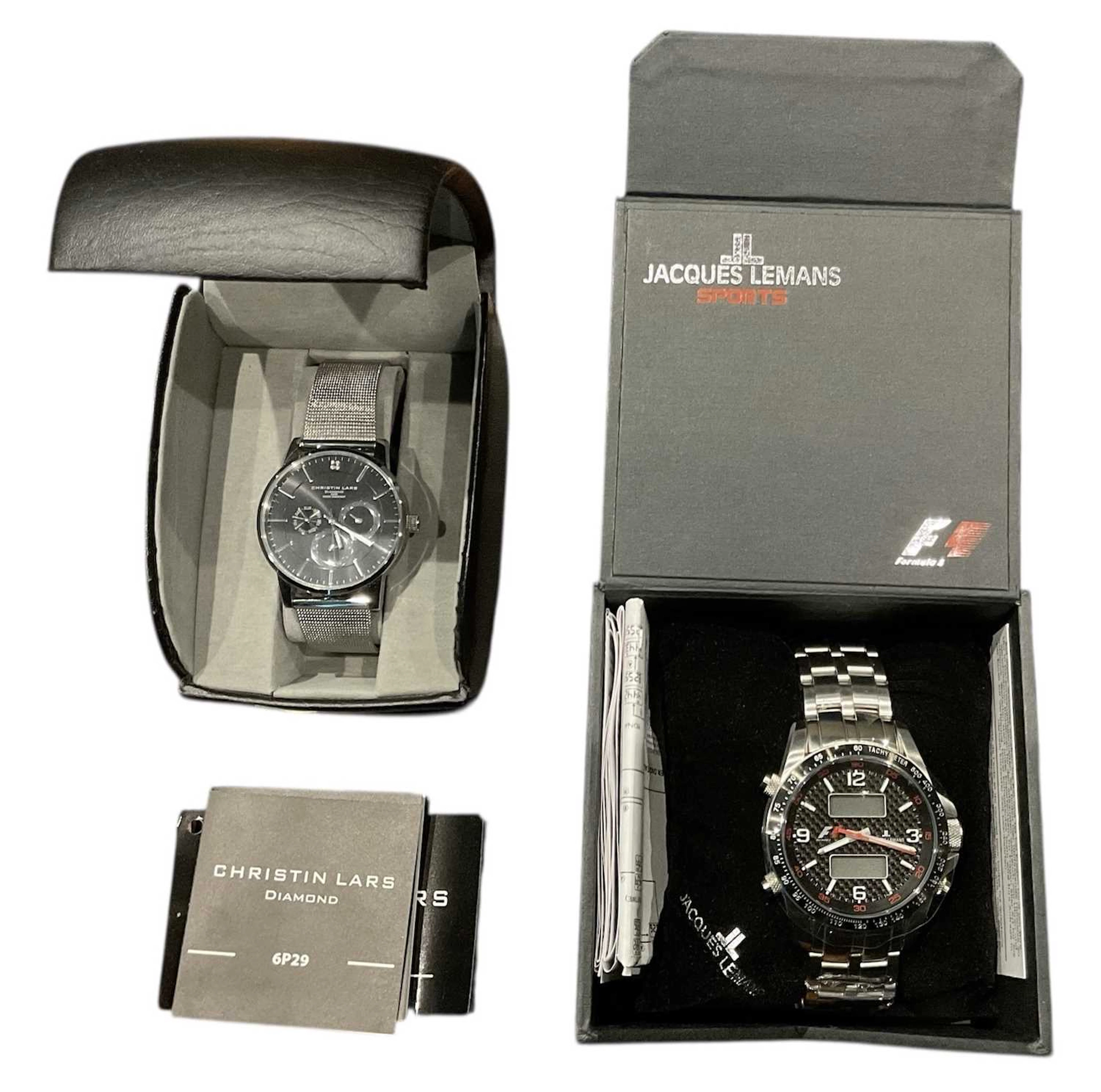 CHRISTIN LARS; a unisex stainless steel diamond chronograph wristwatch