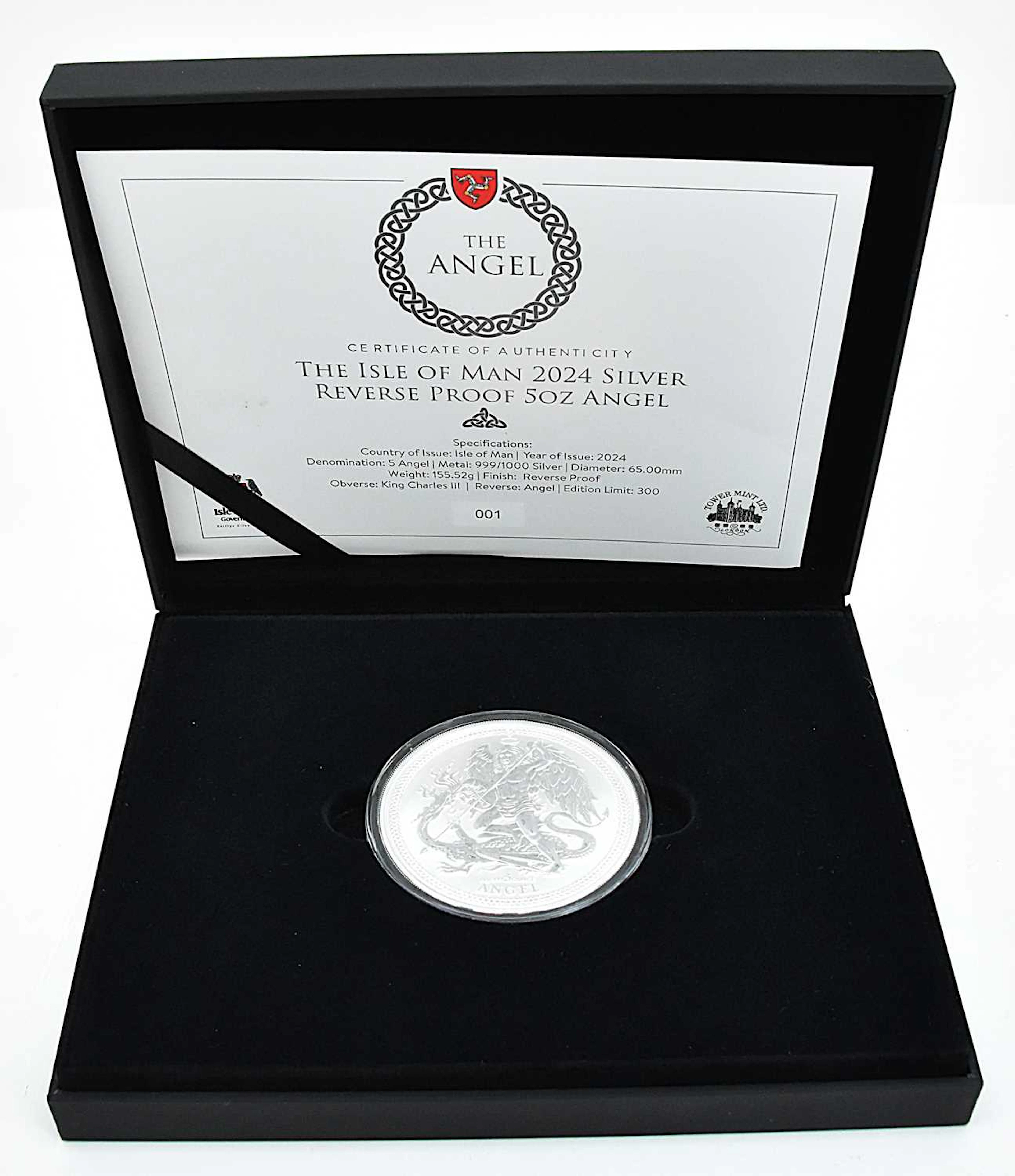 TOWER MINT; an Isle of Man 2024 silver reverse proof 5ozt Angel coin