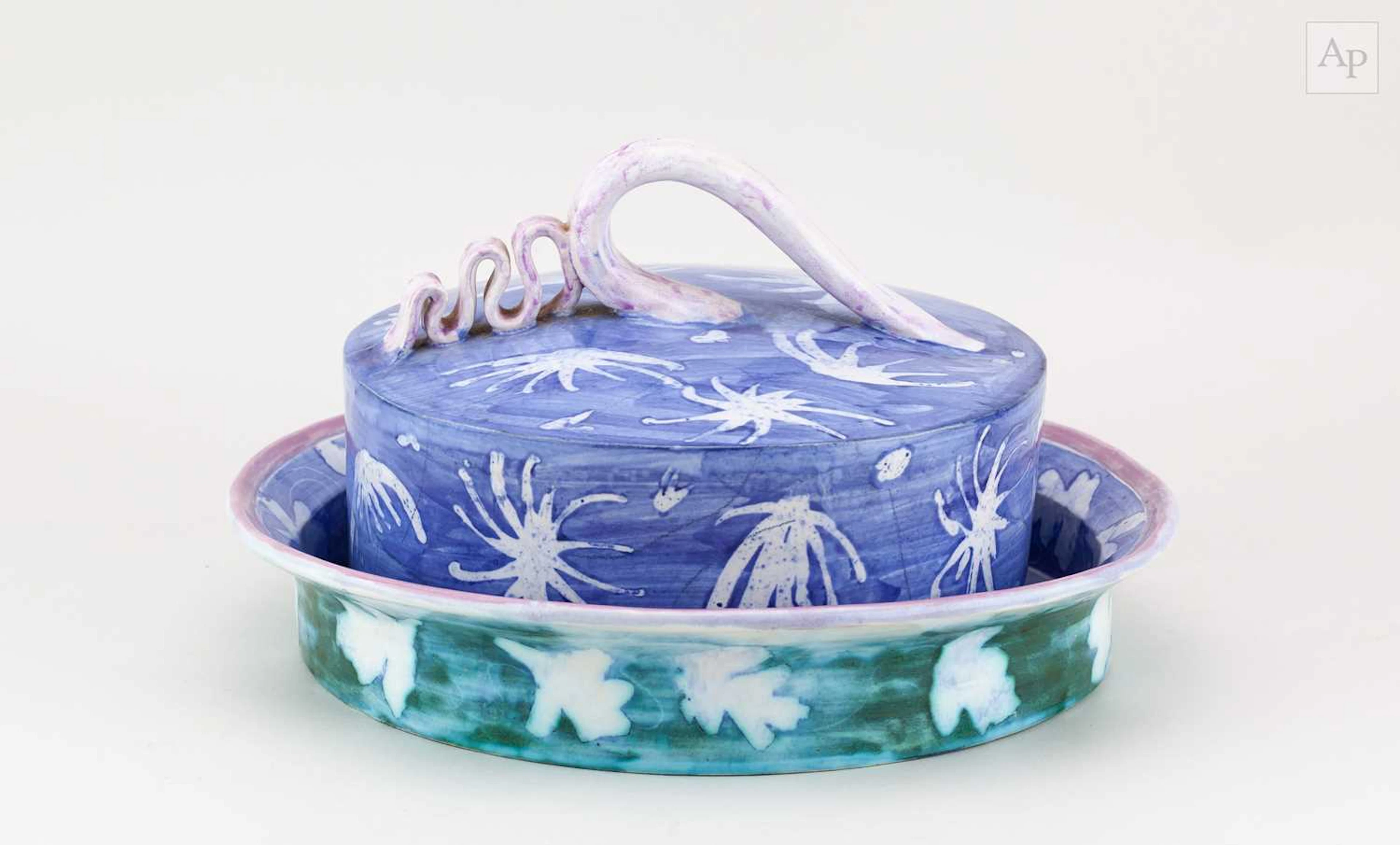 RUTH ACKER; a slip decorated earthenware cheese dome
