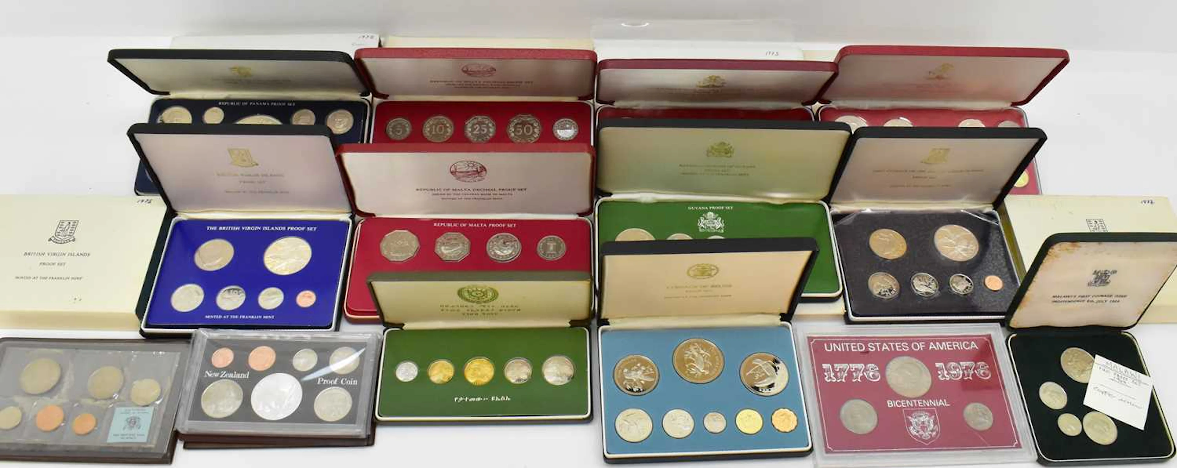 Fourteen various world and national coinage proof and other coin sets