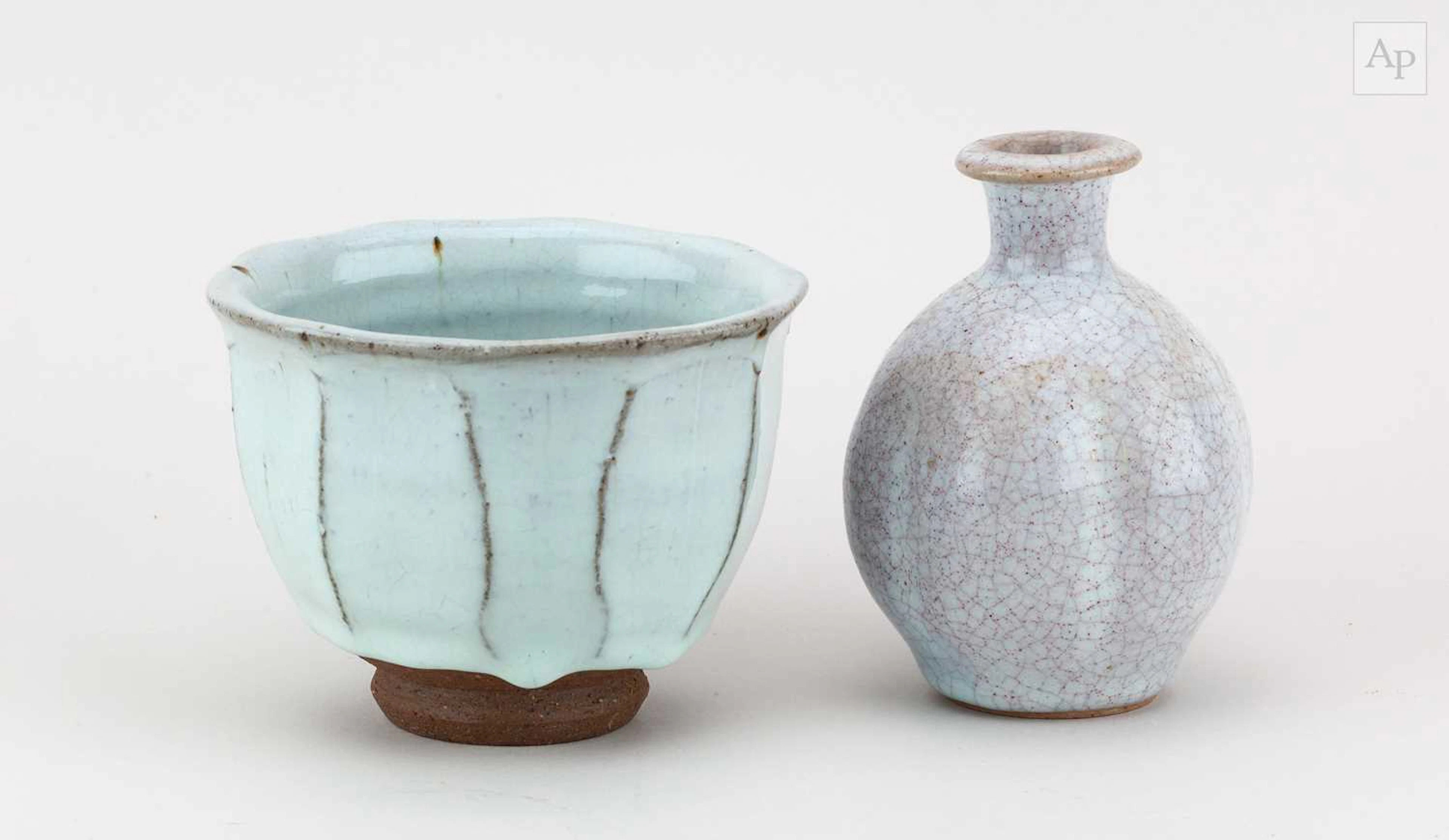 SIMON LEACH (born 1956); a small lobed stoneware bottle...
