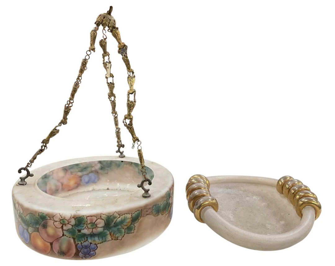 An early 20th century hand painted frosted art glass plafonnier