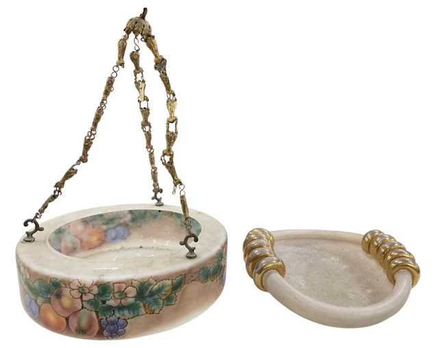 An early 20th century hand painted frosted art glass plafonnier