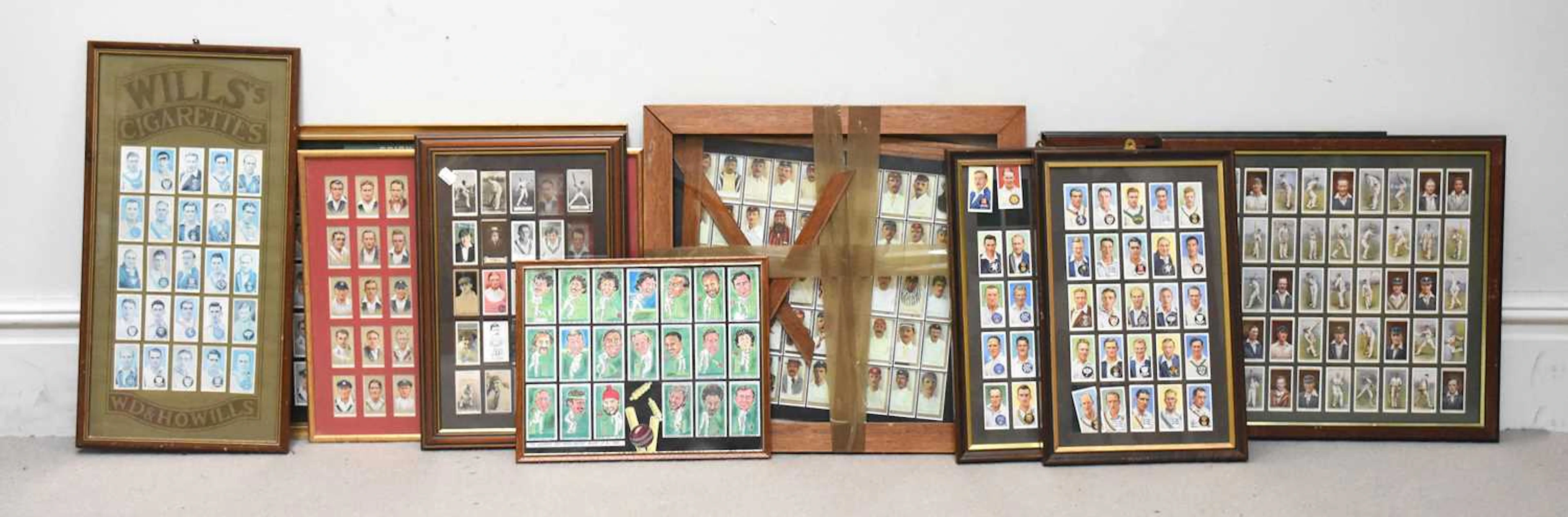 A collection of cricket related cigarette cards including Wills Cigarettes